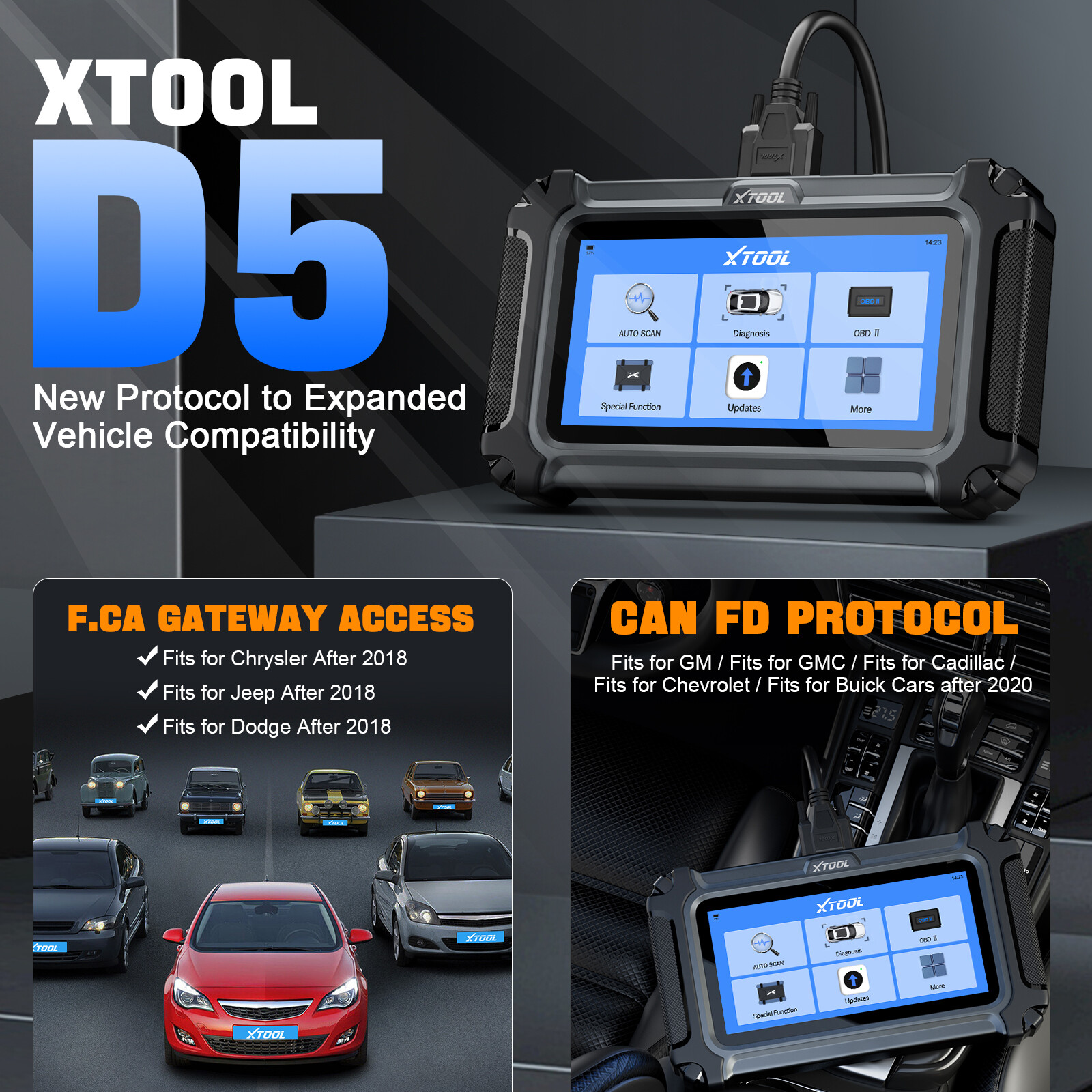 NEW XTOOL D5 Car OBD2 Scanner TCM ABS SRS Engine Code Reader Diagnostic Tool FCA