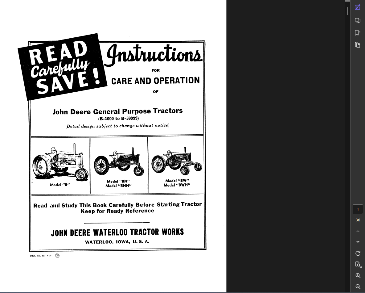 JOHN DEERE MODEL B TRACTOR OWNER OPERATORS MANUAL PDF FILE ON USB