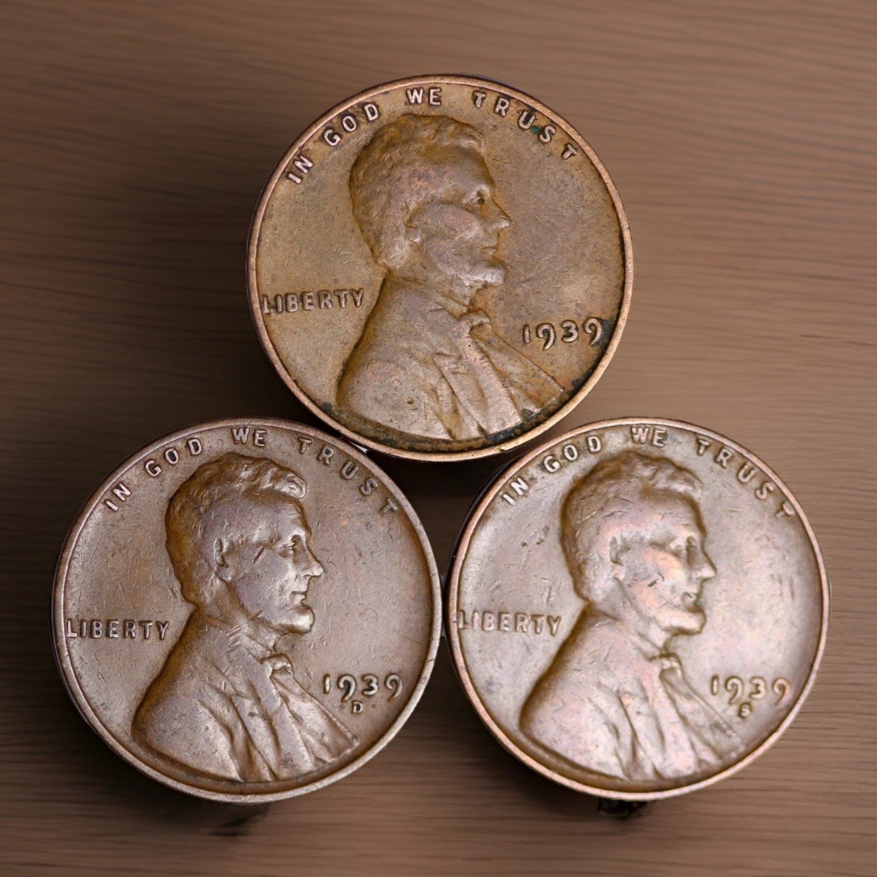 1939  Lincoln Cent 3 Coin Set  1939 S 1939 P 1939 D Penny FAST SHIPPING