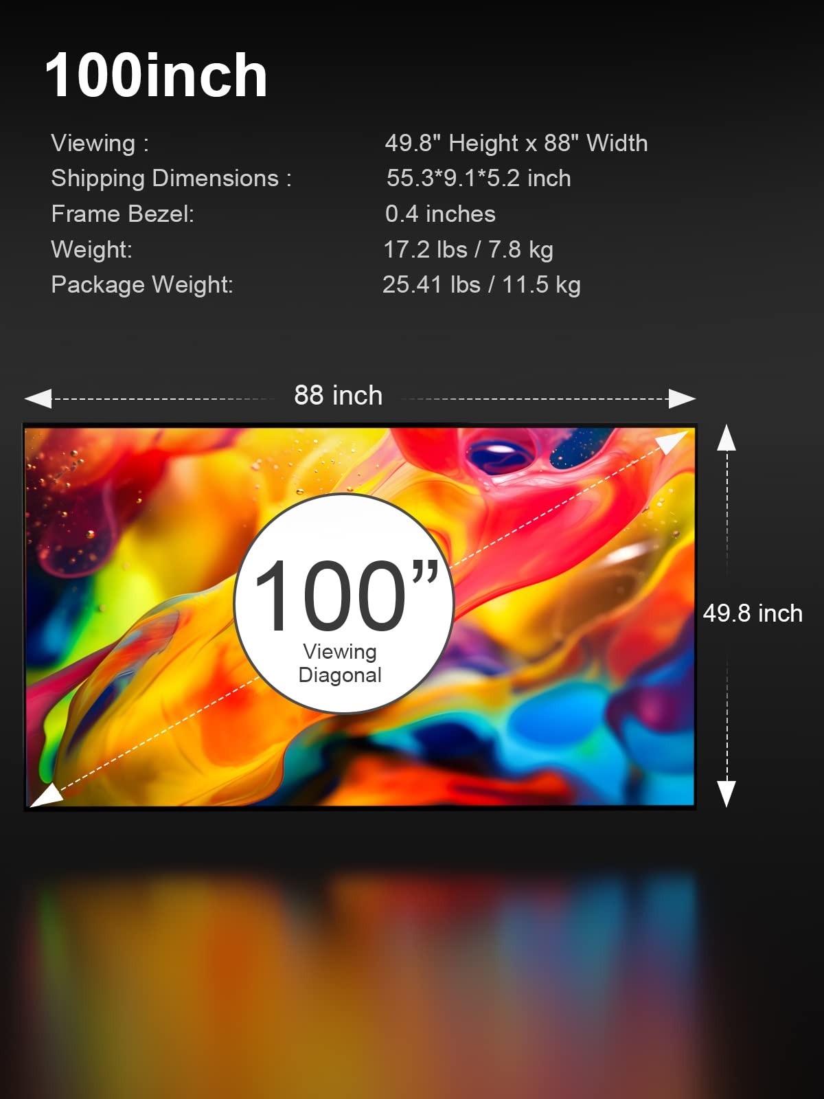100-inch Projector Screen Fixed Frame, 1.3 dB Peak Gain, The Perfect Combo wi...