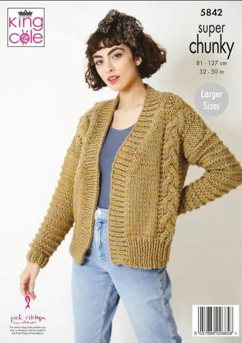 King Cole Super Chunky Knitting Pattern Sweater and Edge to Edge Jacket 5842