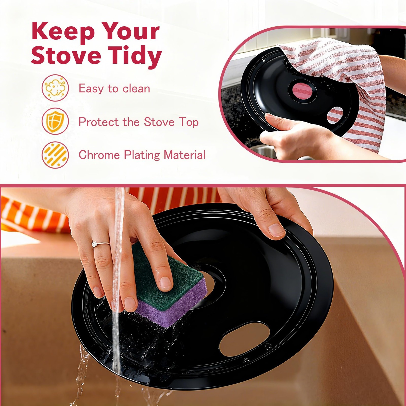 Black Electric Stove Drip Pans Set, 3 Small 1 Large Universal Replacement Dri...
