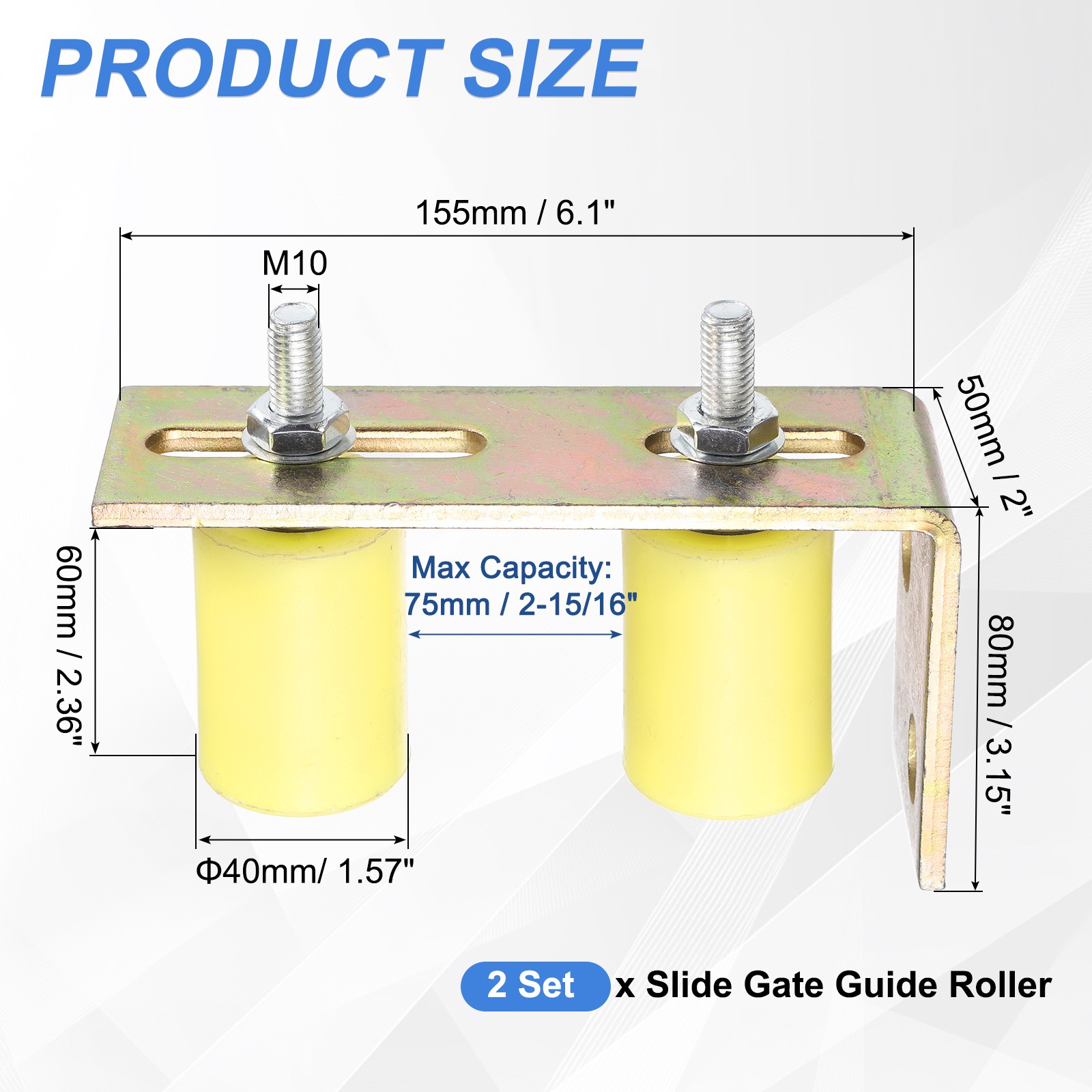 2Set Slide Gate Guide Roller, 1-5/8"x2-3/8" Nylon Gate Support & Bracket, Yellow
