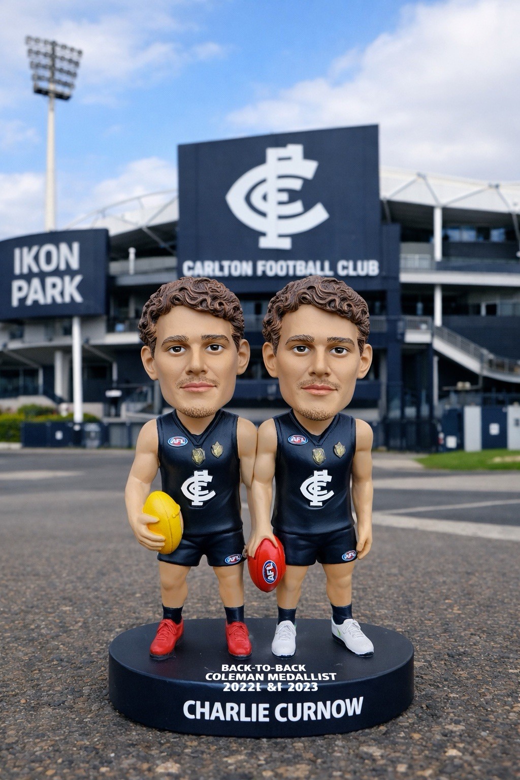 Charlie Curnow Double Bobblehead AFL Carlton Blues 2022-2023 Coleman Medal