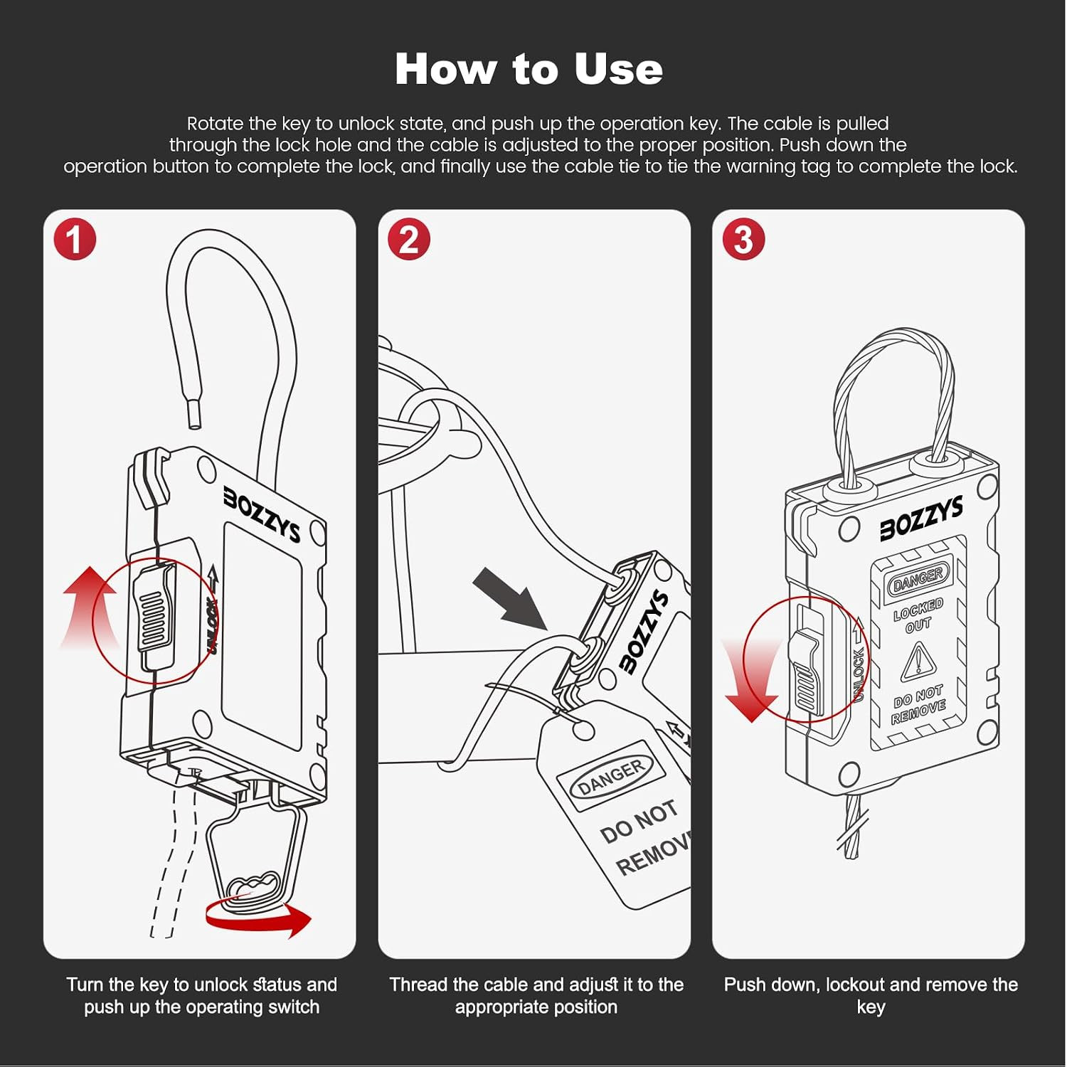 Lockout Tagout Cable Locks with 2 Keys | OSHA Compliant Adjustable 0.16"x31.5...
