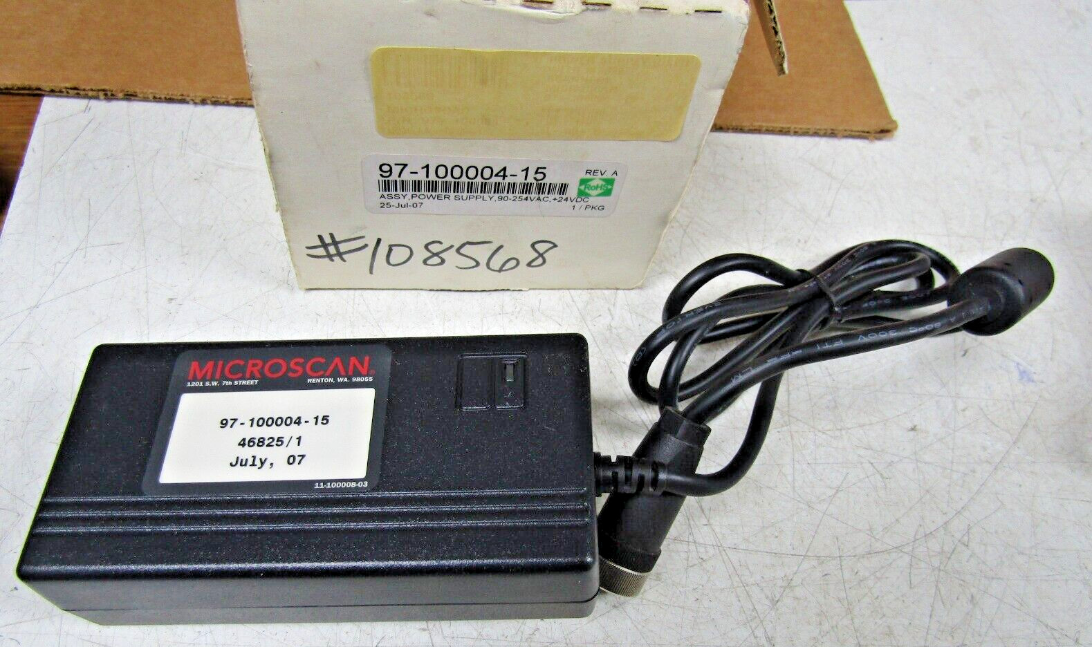 🔥NEW MICROSCAN AD60W1P-310B POWER SUPPLY 24VDC 3 PIN 97-100004-15 100-240VAC IN