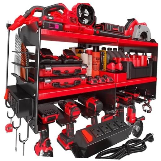 Fathers Day Gift – Power Tool Organizer Wall Mount with Charging 6 Slots Red