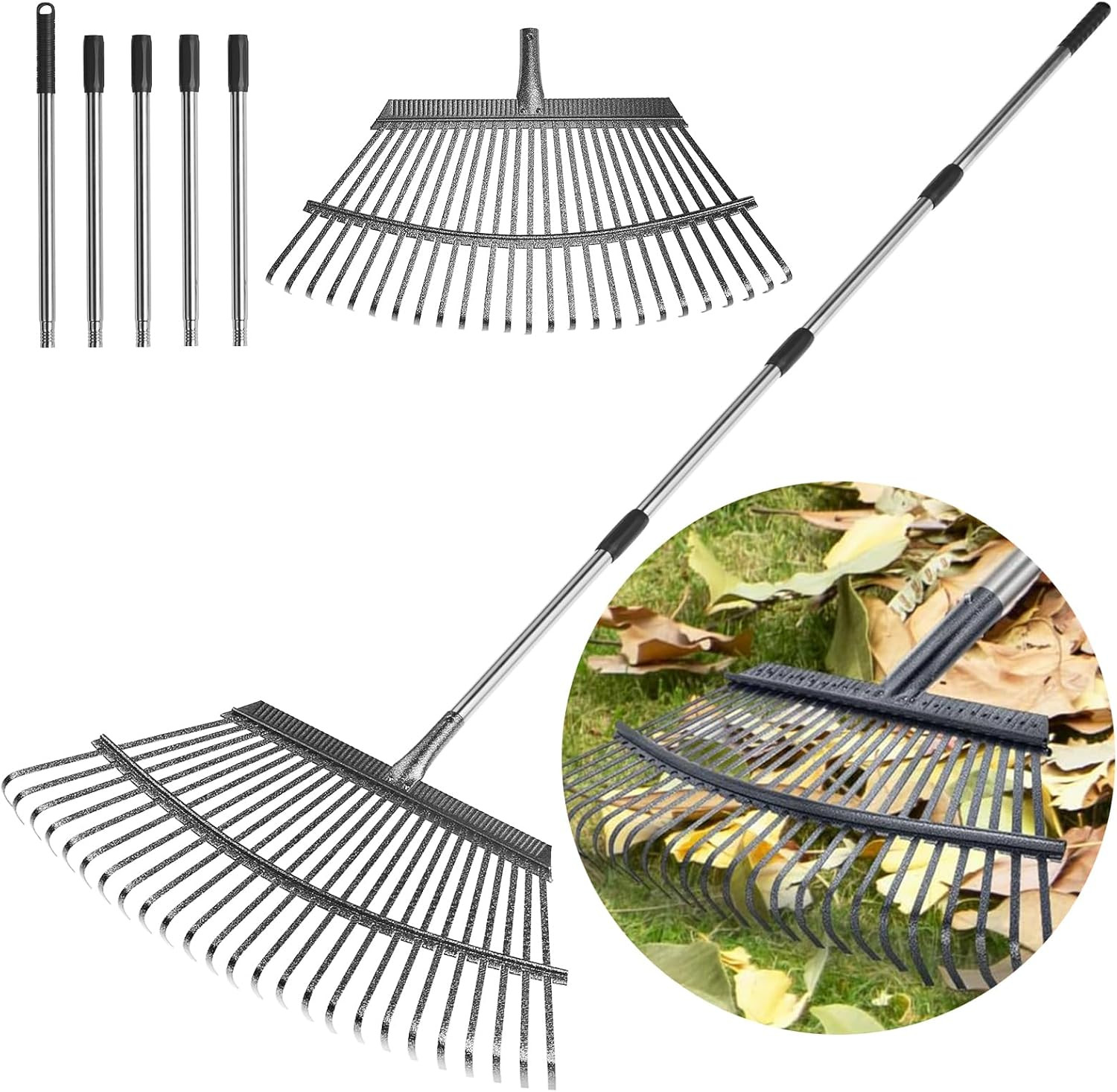 Rake for Leaves Heavy Duty 72 Inch Long Expandable Leaf Rake, 18 Inch Wide Garde
