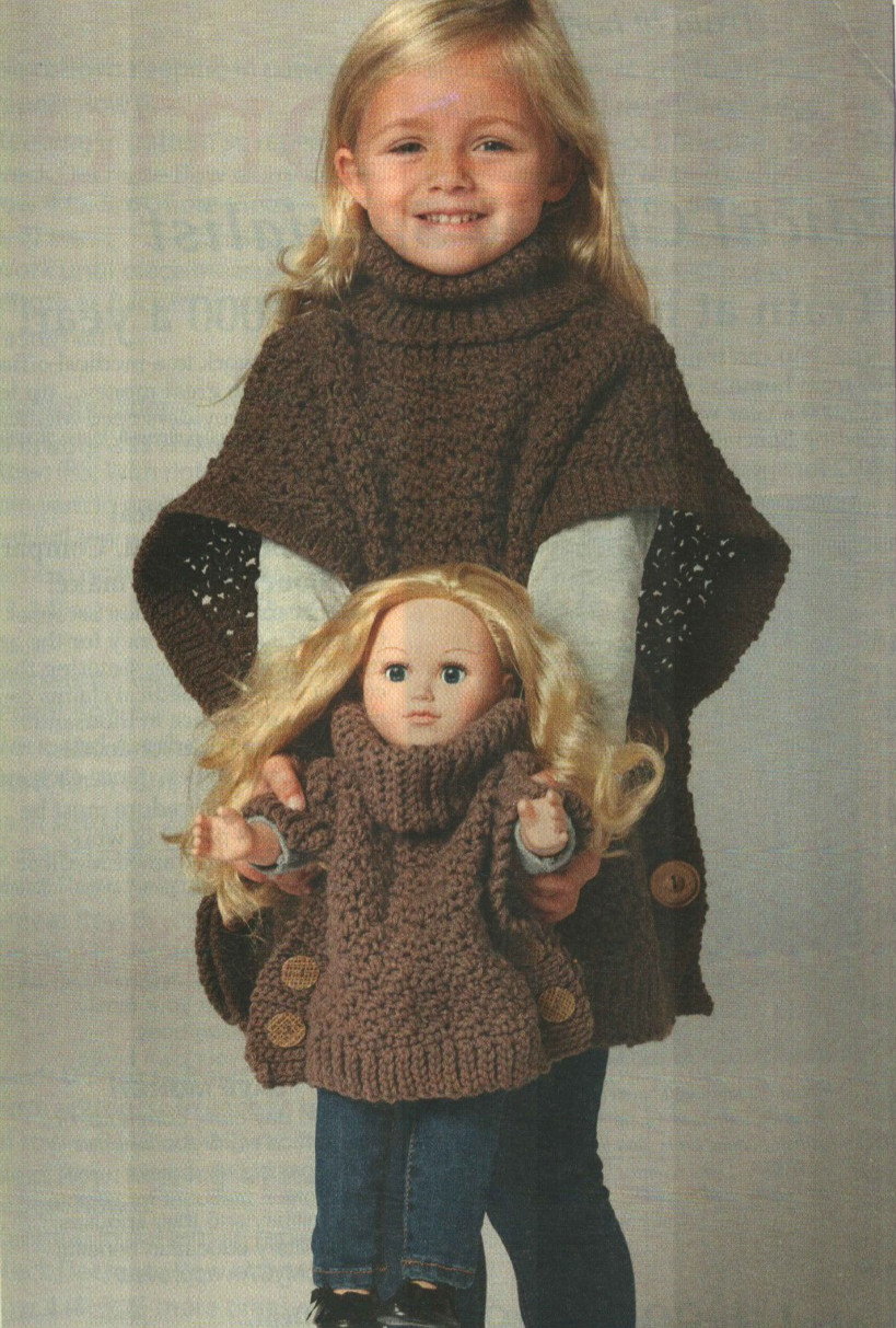 DOLLY & ME PONCHOS 3 SIZES CROCHET PATTERN INSTRUCTIONS