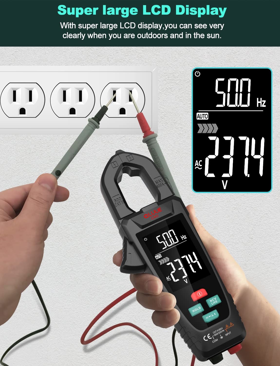 Digital Clamp Meter Multimeter for AC/DC Current & Voltage, Auto-ranging 9999...