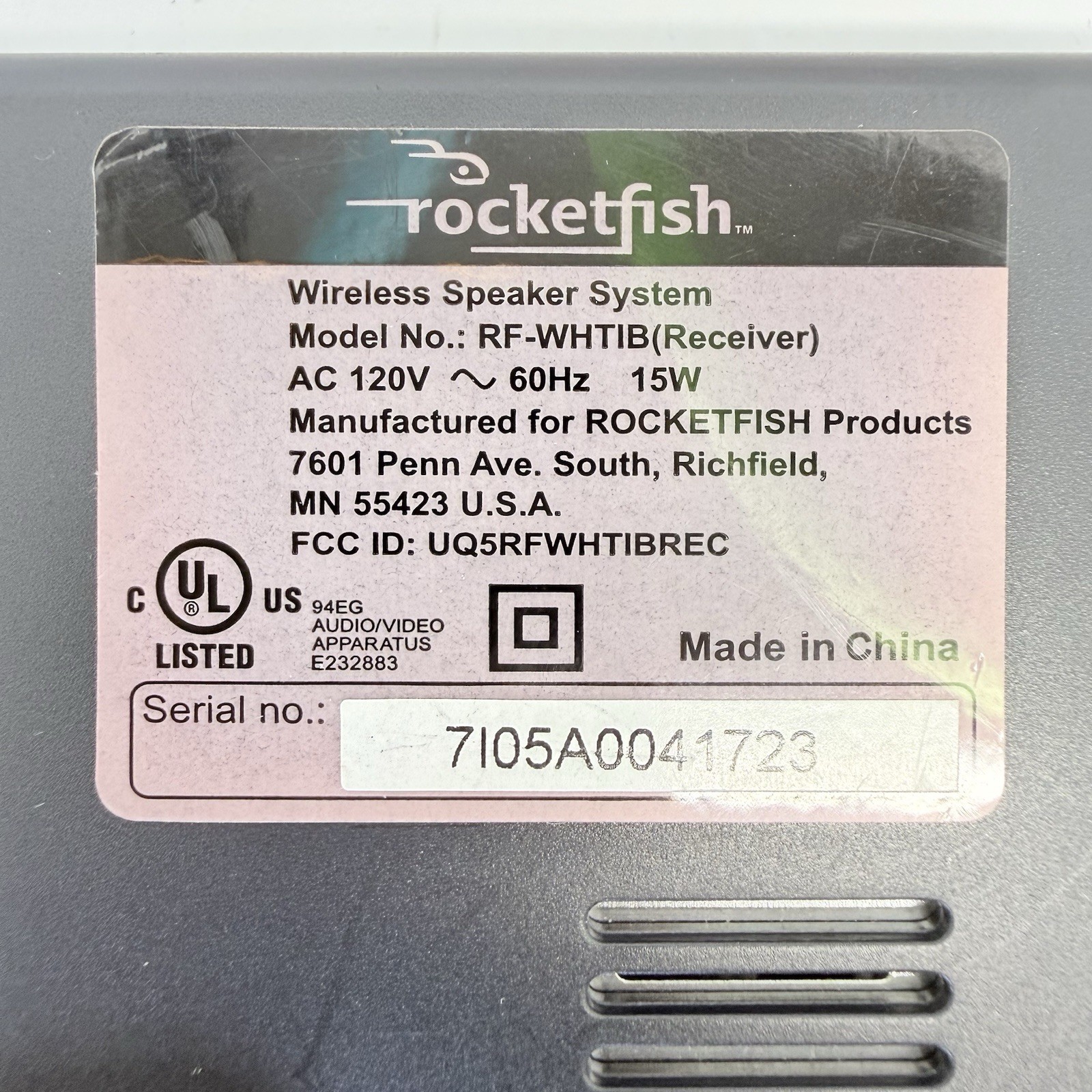 RocketFish Wireless Rear Speaker Receiver Only RF-WHTIB Transmitter NOT Included