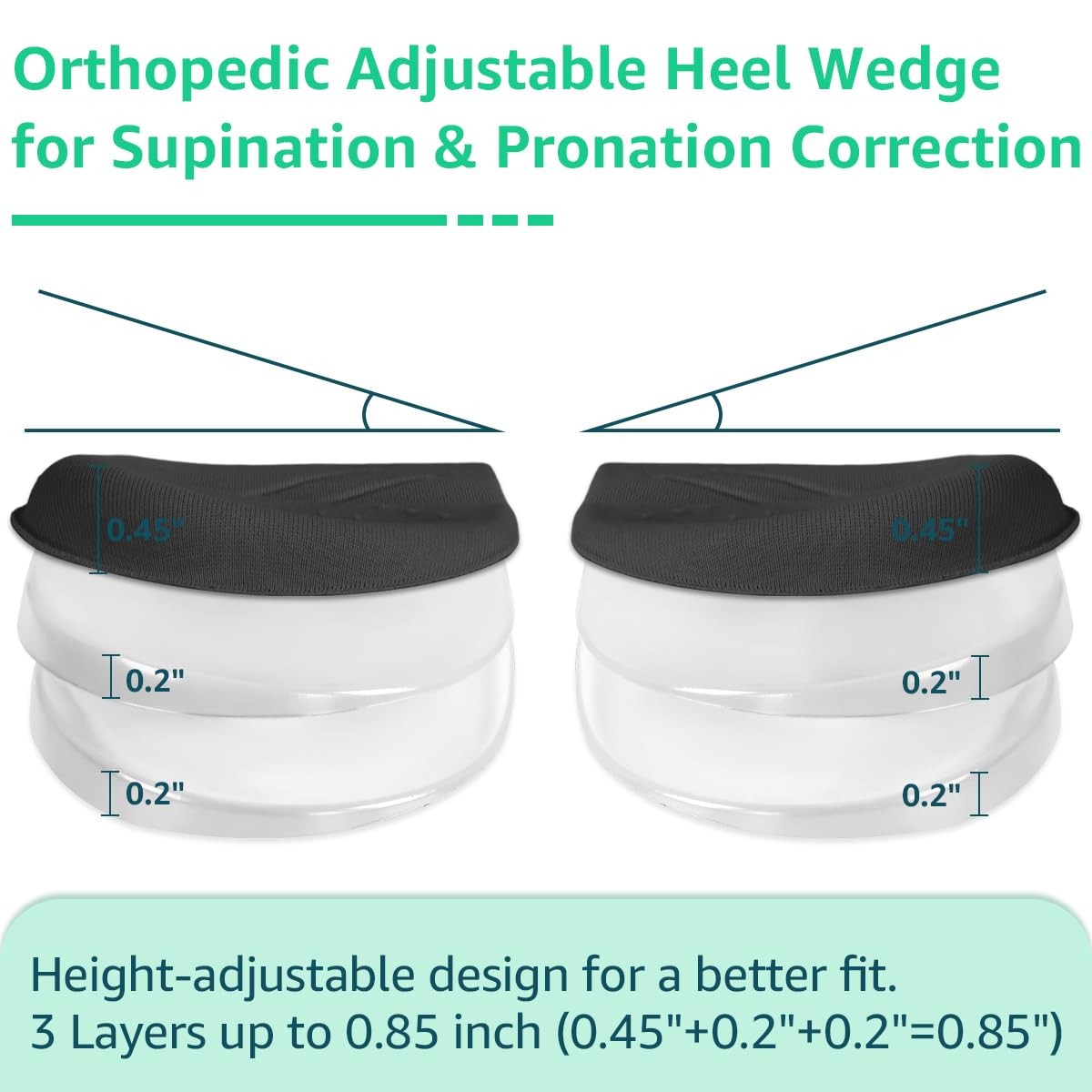 3 Layers Adjustable Heel Wedge Inserts for Supination & Pronation Correction,...