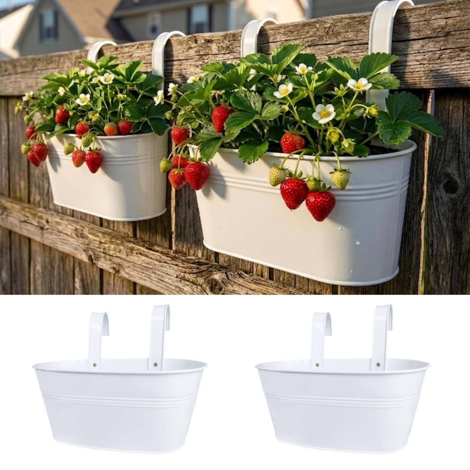 LaLaGreen Rail Planters for Outdoor (2 Pack, 11.2 Inch) White Metal Iron Hang...