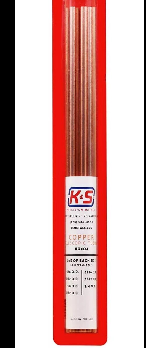 K S 3404 Copper Telescopic Tubing Set 7 Pieces Various Sizes Made in USA