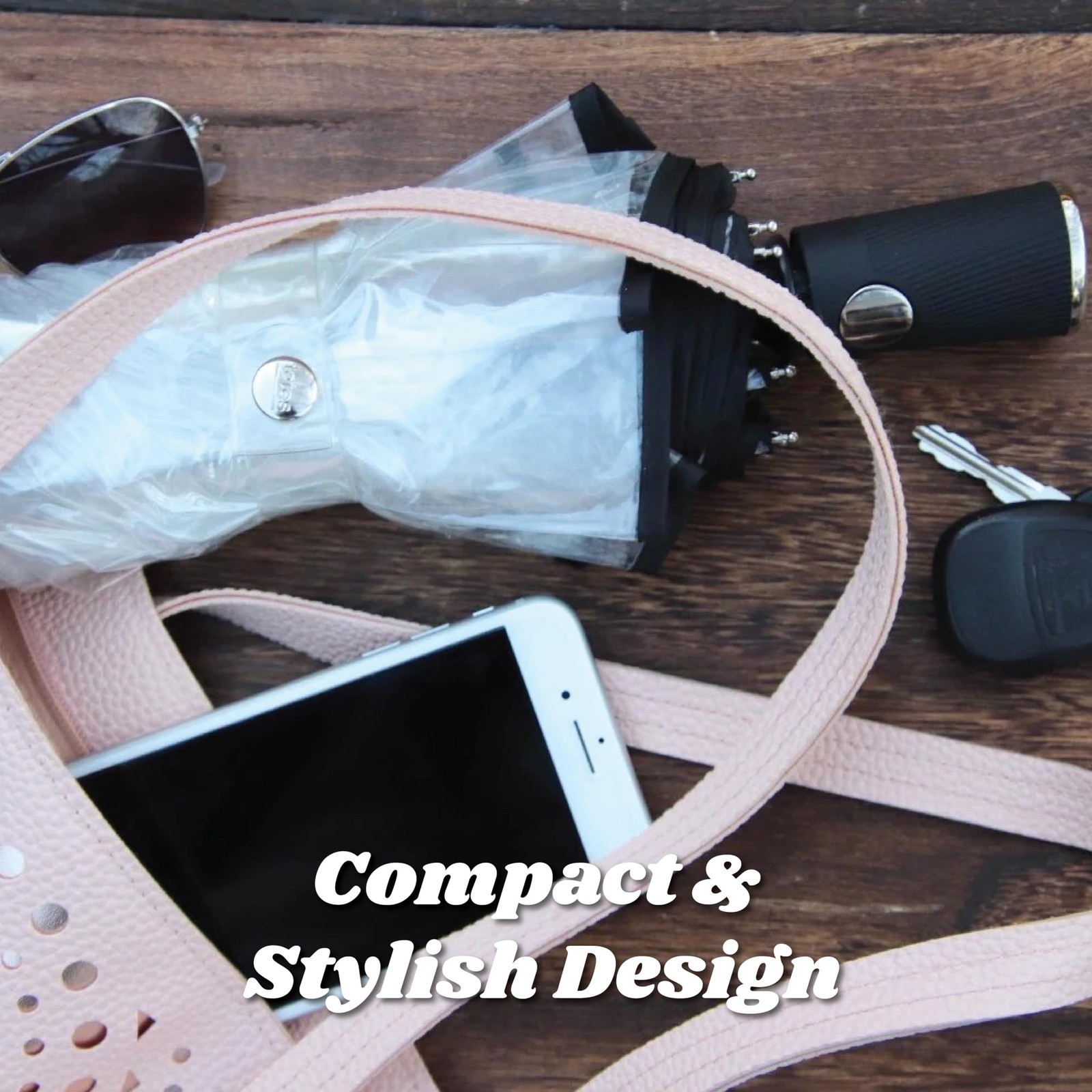 Totes Compact Auto Open Folding Umbrella with One Size, Clear & Black