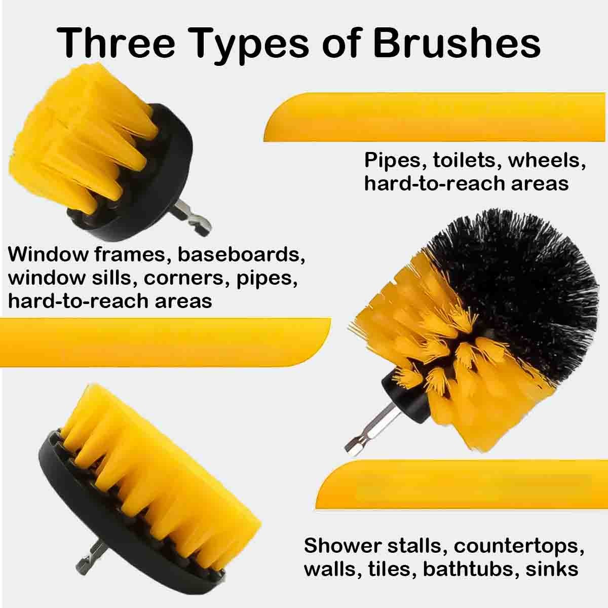 3 Pack Drill Power Scrubber Cleaning Brush, All Purpose Drill Scrub Brushes Kit