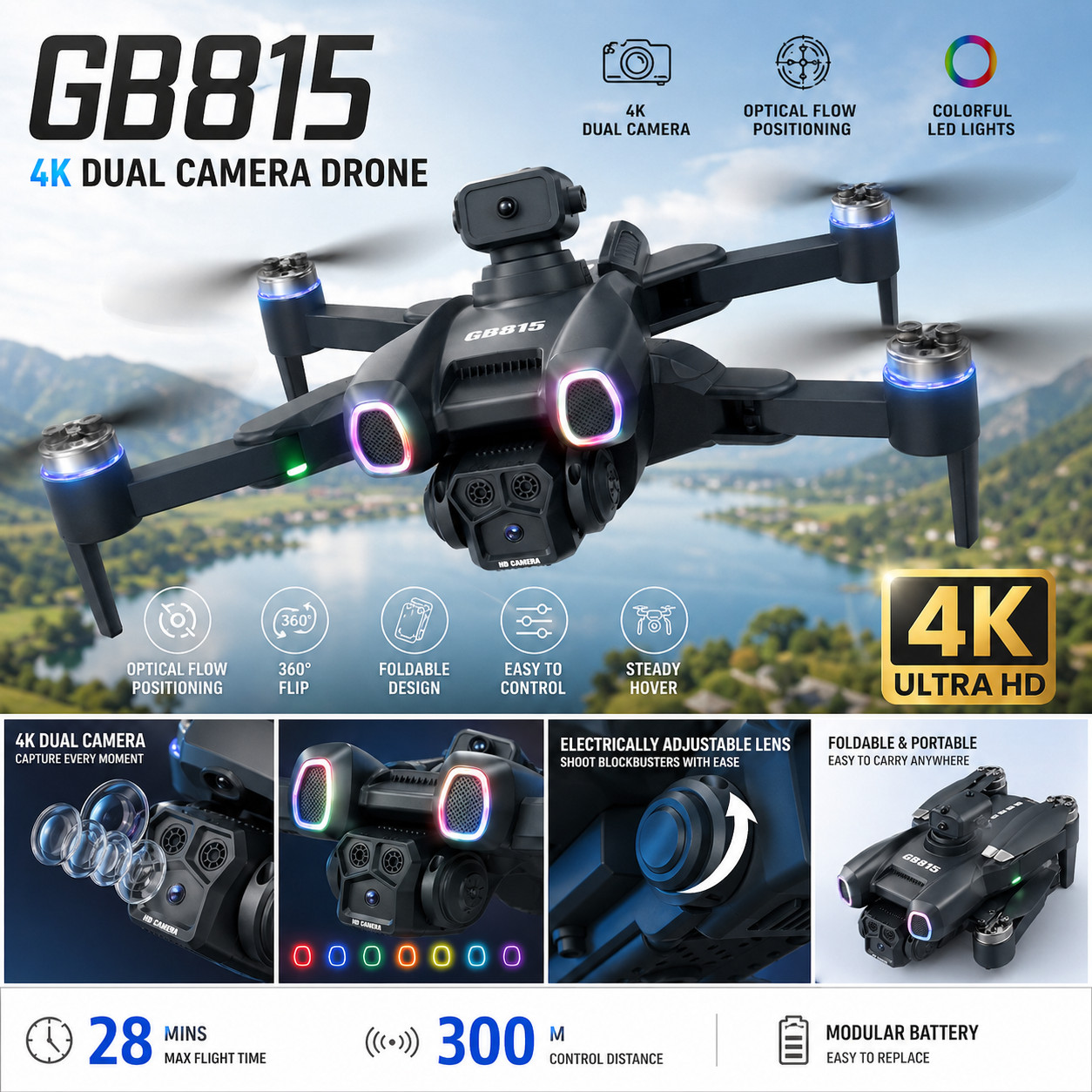 GPS Drone 4K Dual Camera Brushless Motor Avoidance Foldable RC Quadcopter