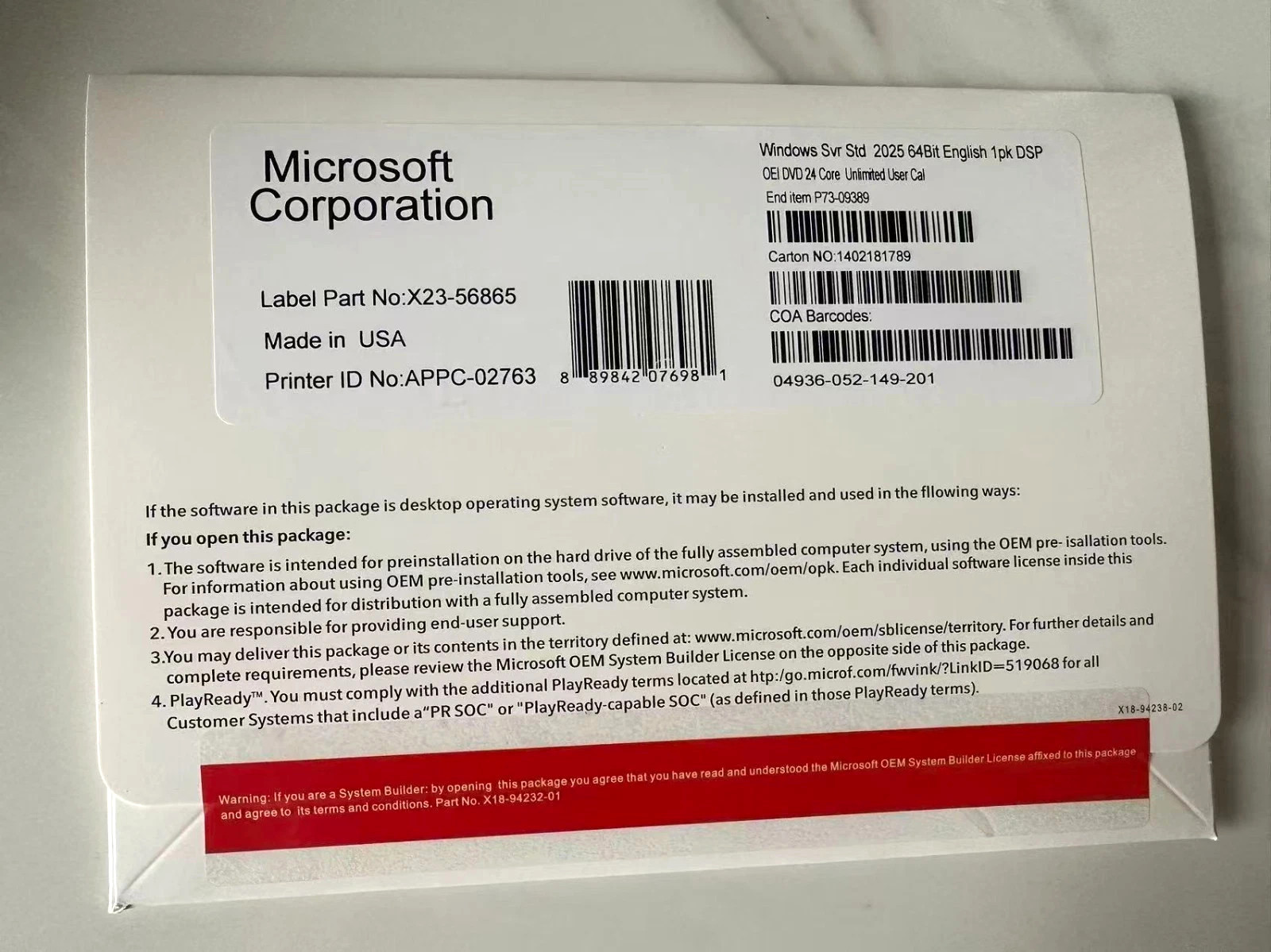 Windows Server 2025 Unlimited CALs Standard/Datacenter 64Bit 16/24 Core +Key/New