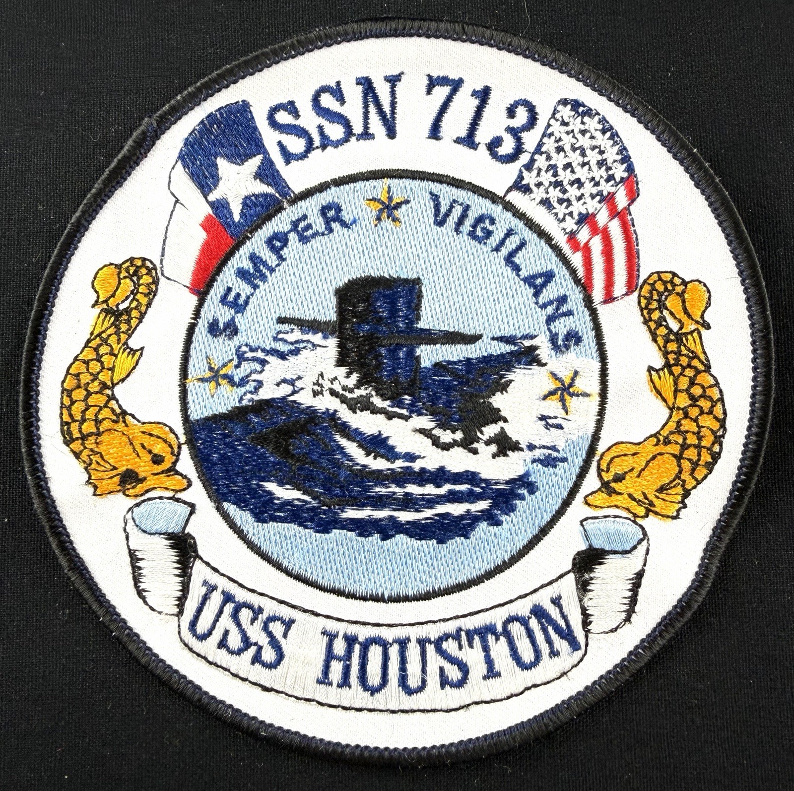 USN Submarine Patch - USS Houston - SSN 713 - Black Shadow Ribbon Version