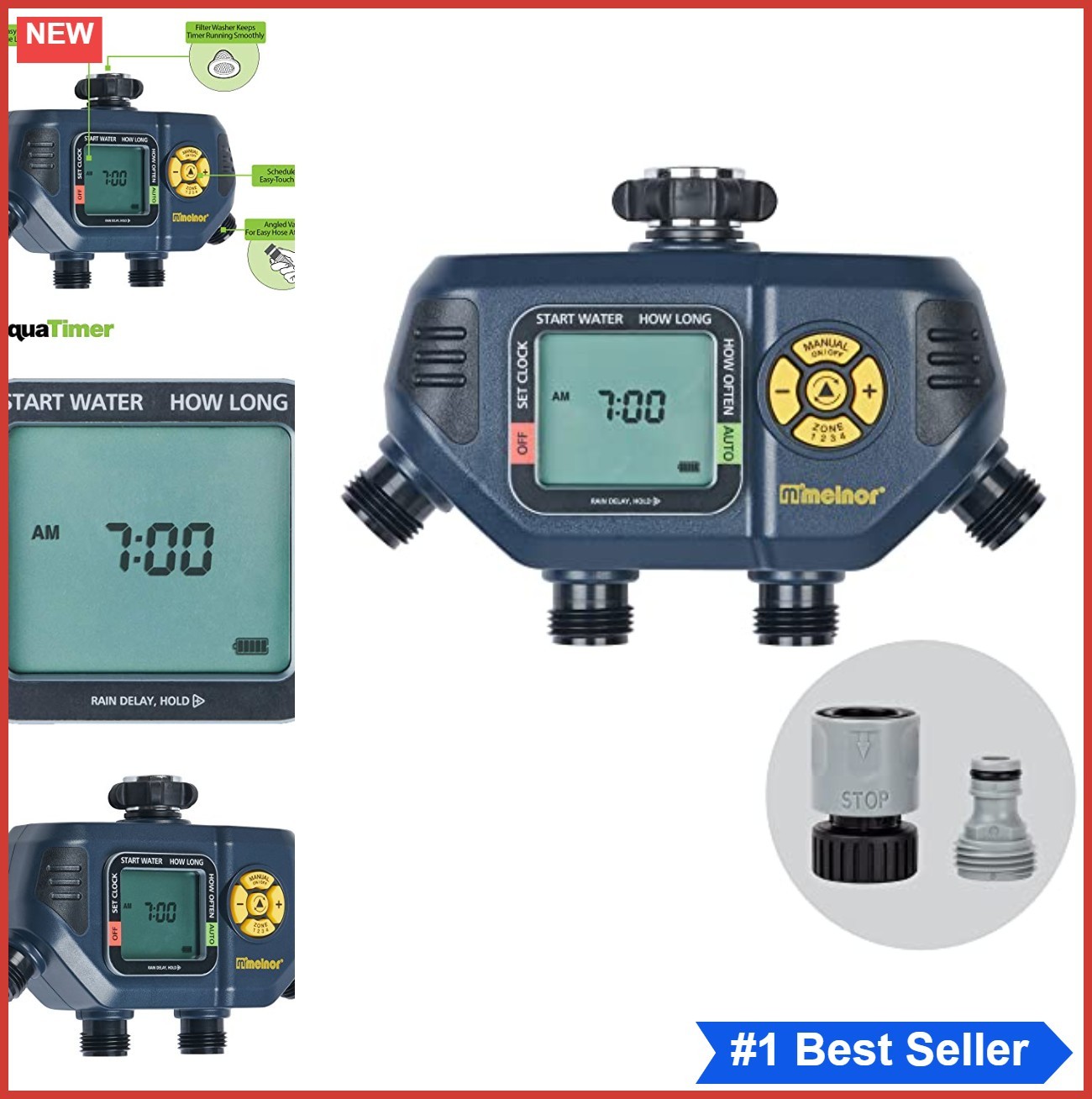 Programmable Water Timer 4 Zone Digital Irrigation Controller 7 Day Rain Delay