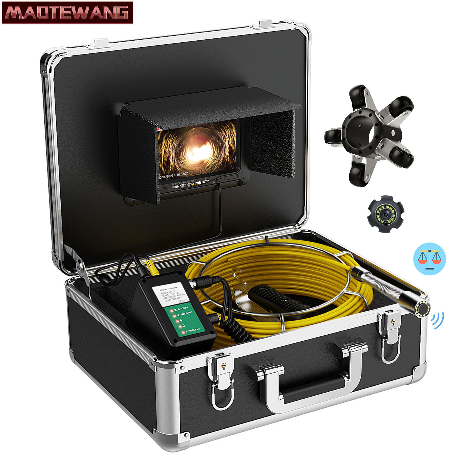 7" HD 20M Sewer Pipe Inspection Camera with 512HZ Transmitte Auto Self Leveling