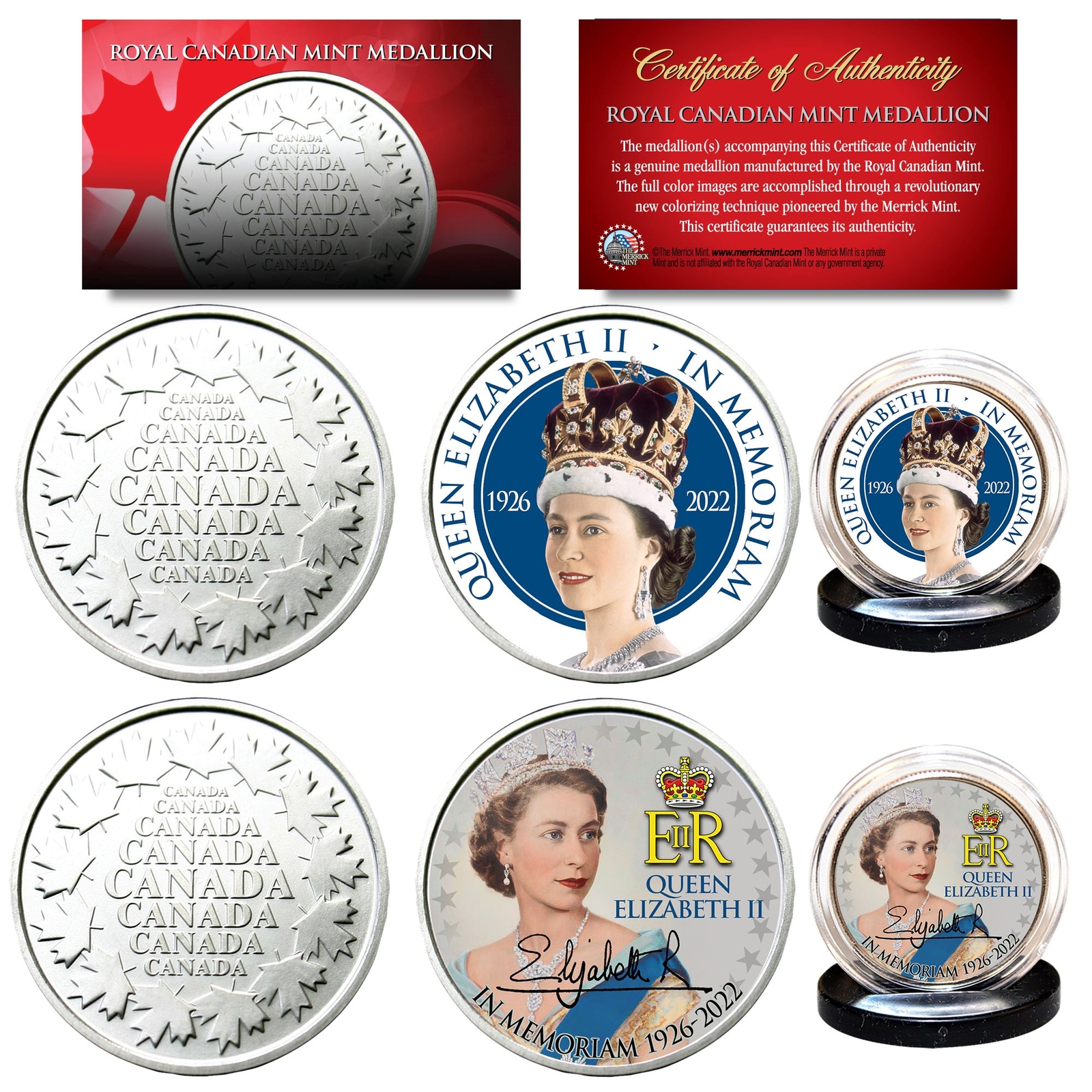 QUEEN ELIZABETH II 1926-2022 Memoriam Royal Canadian Mint Medallion 2-Coin Set