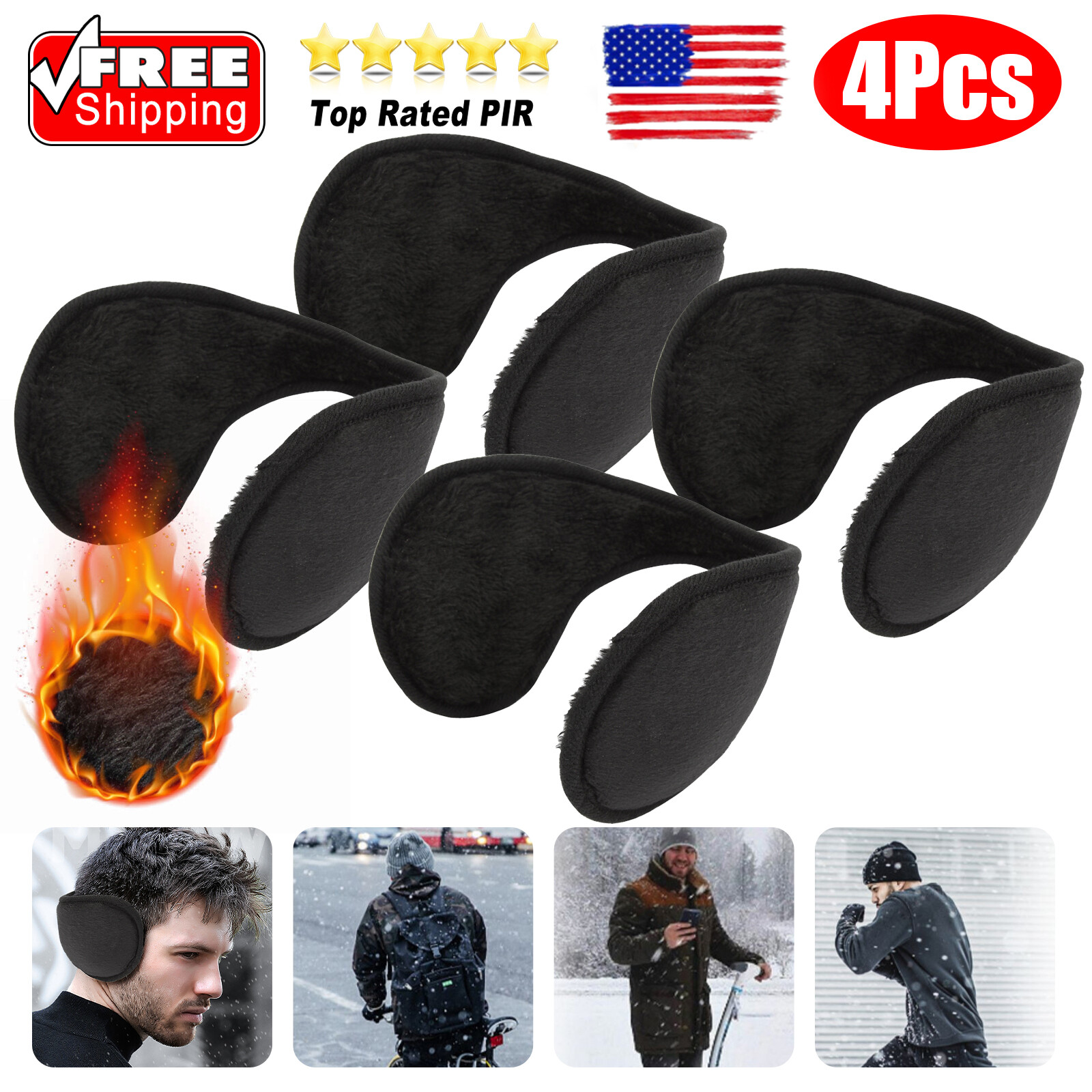 4 x Ear Muffs Winter Ear warmers Fleece Earwarmer Behind the Head Band Men Women