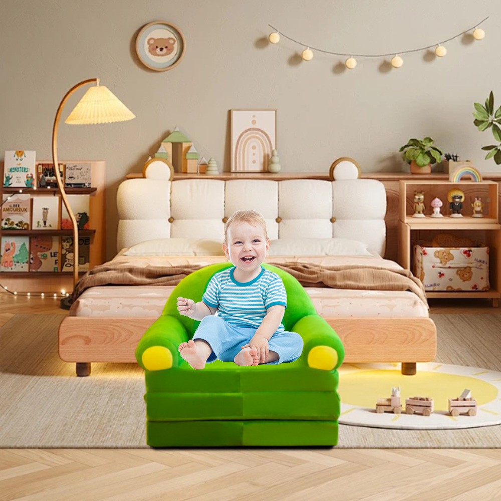 Comfy Toddler Chair Couch for Kids 3-in-1 Soft Plush Fold Out Sofa for Children