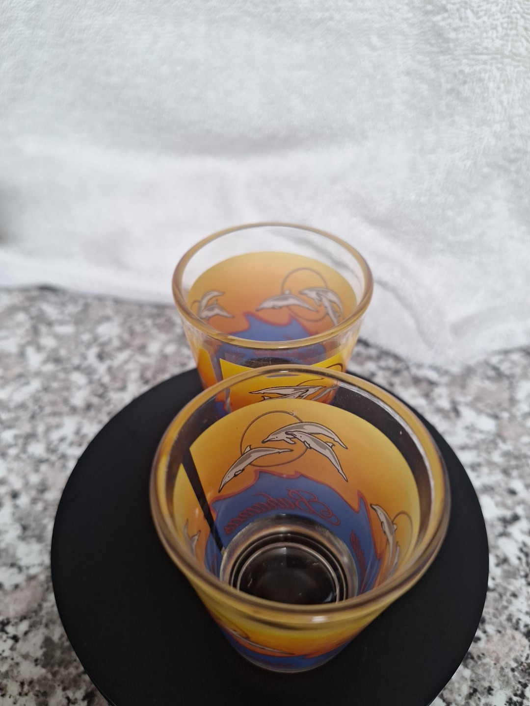 (2) Bahamas Shot Glasses Wih Dolphins And Waves