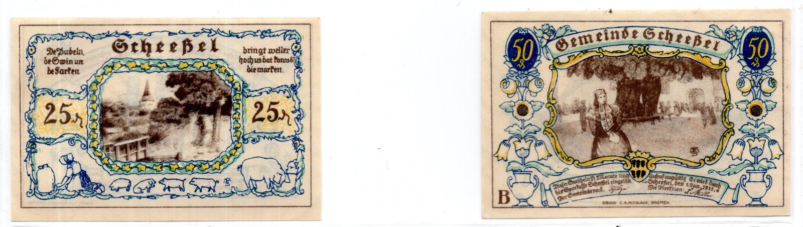 1921 Germany Scheebel Notgeld 2 Note Set (2049)