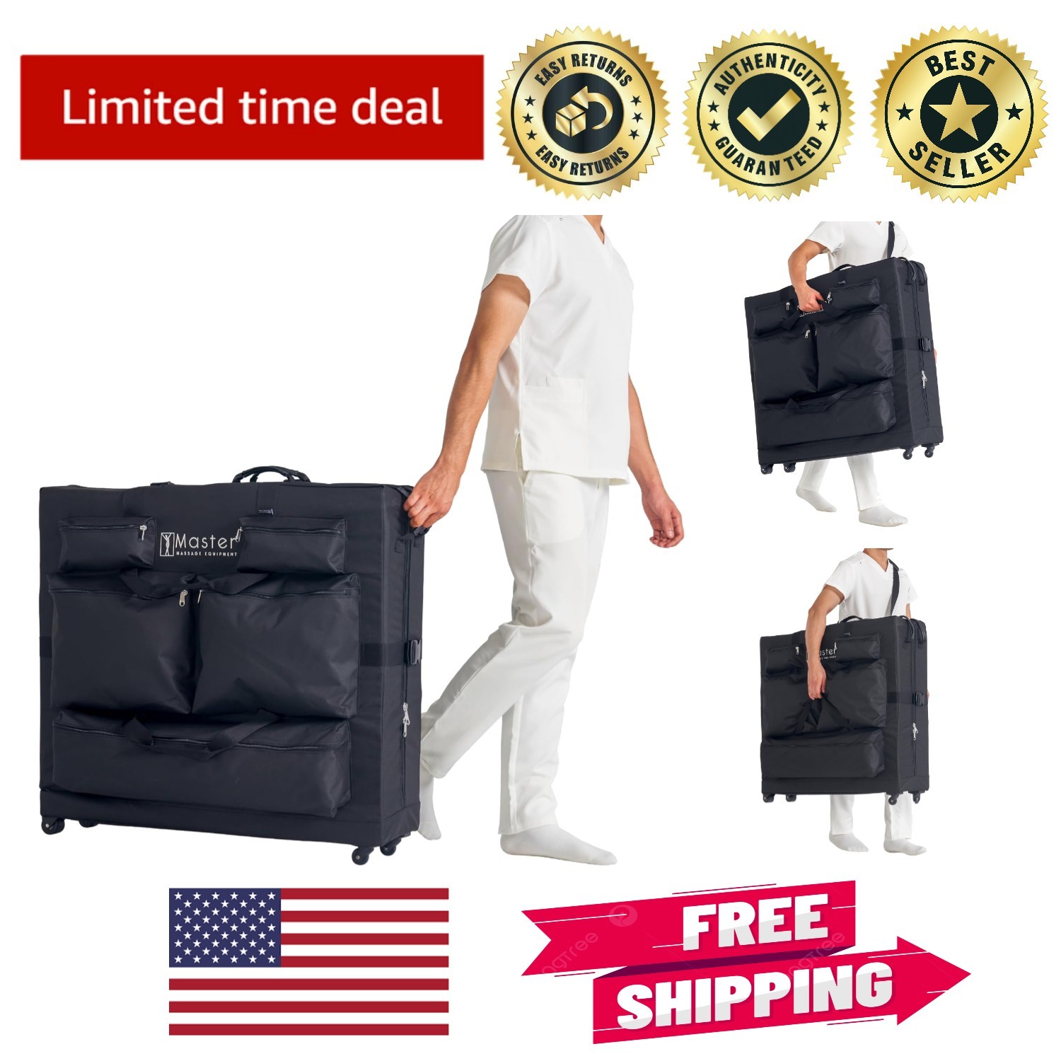 Convenient Wheeled Carrying Case for Portable Massage Tables - 5 Pocket Design