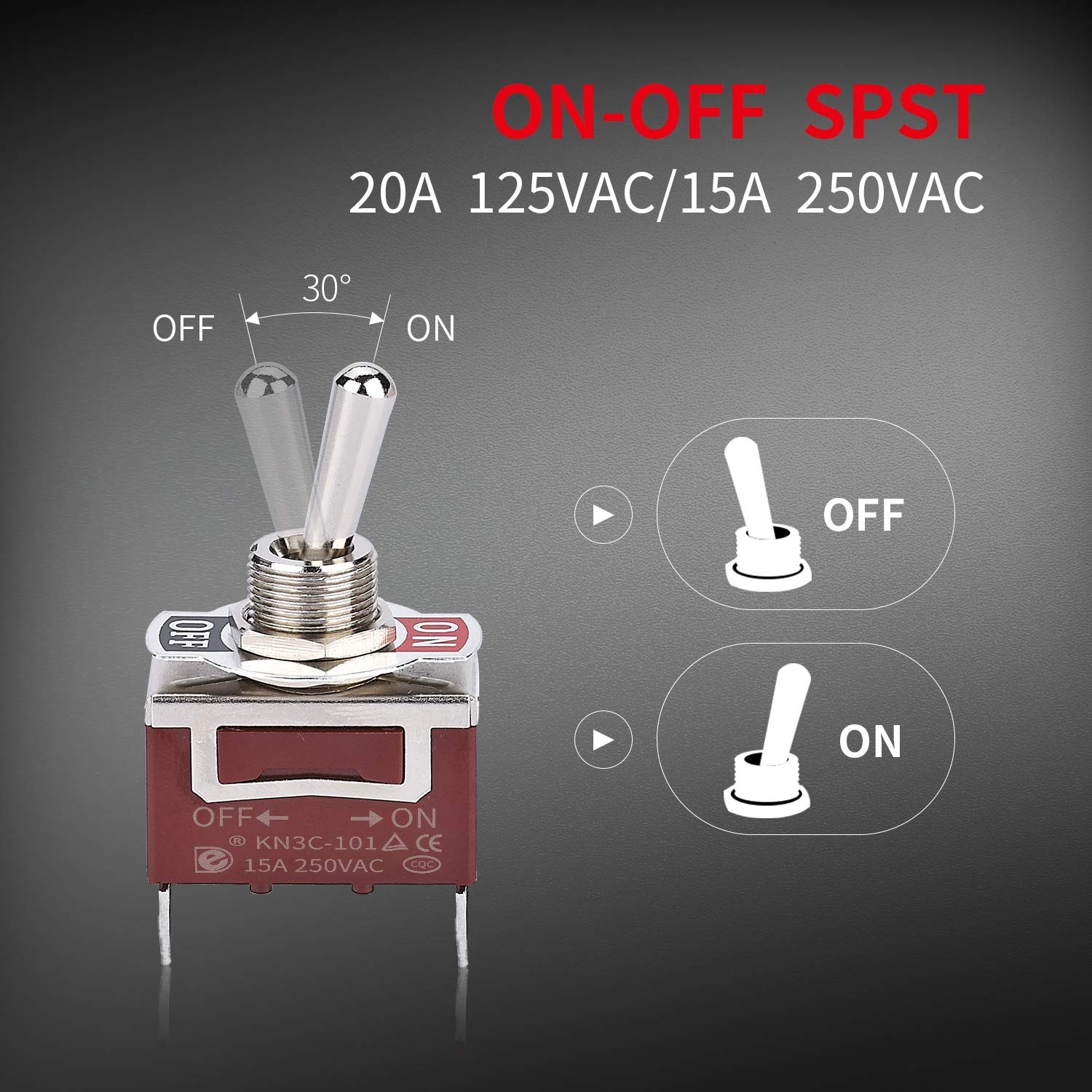 2 Pack Waterproof SPST Toggle Switch 12V DC 30A Heavy Duty Marine Grade