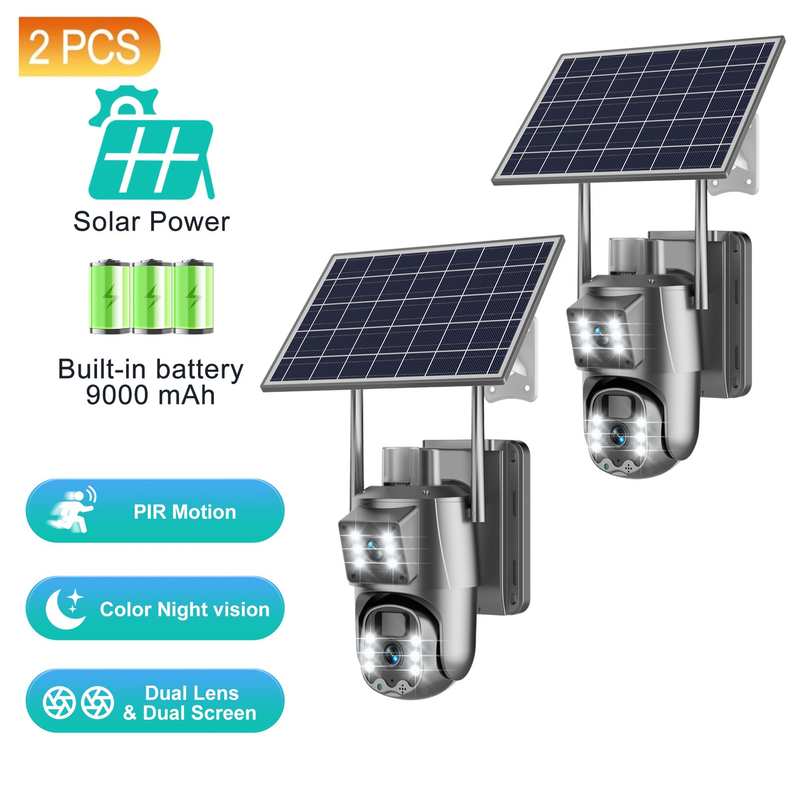 2pcs WiFi Solar PTZ Security Camera 8MP Audio Wireless Color Night Vision