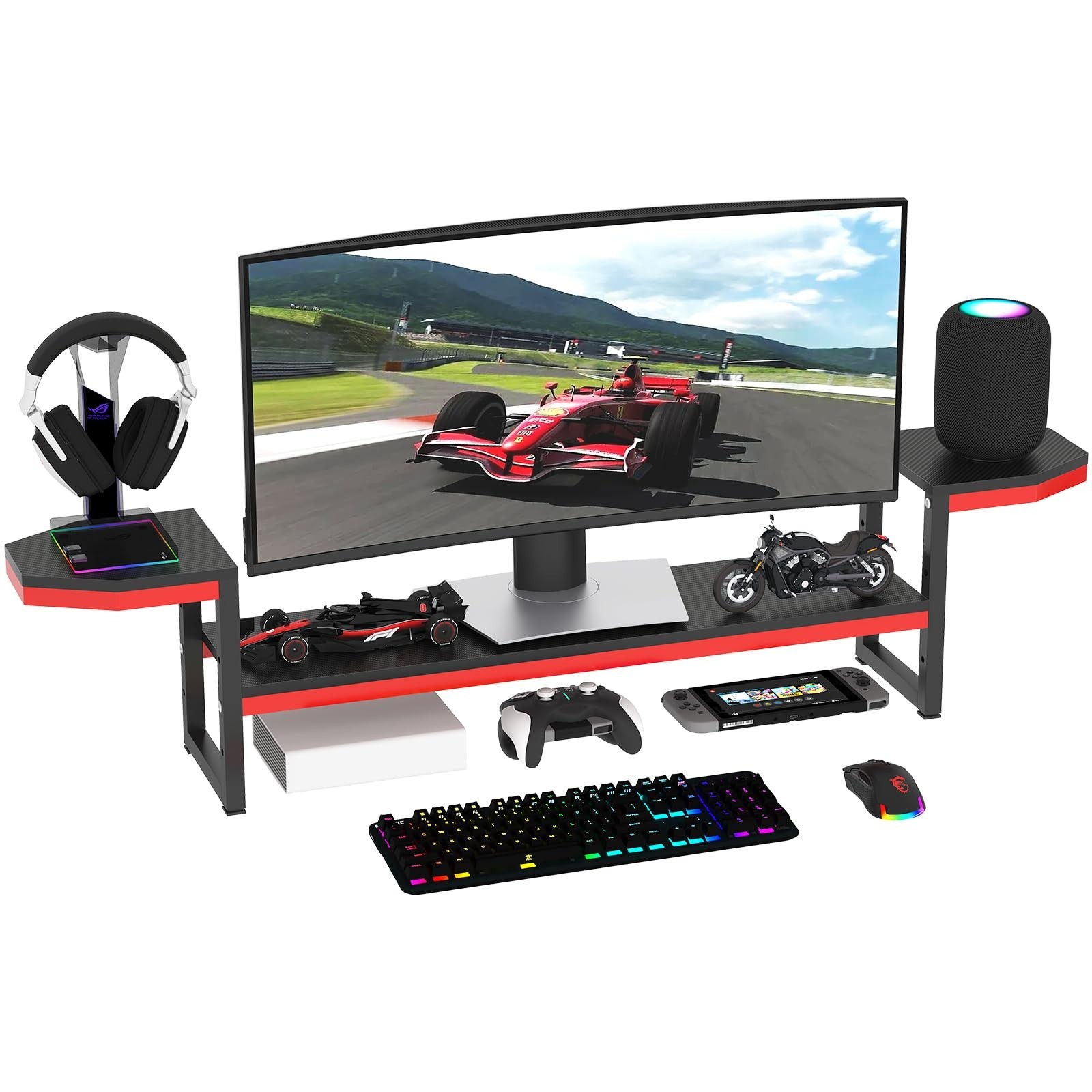 Monitor Stand for Desk, Wood and Steel Monitor Stand Riser with Side Storage ...