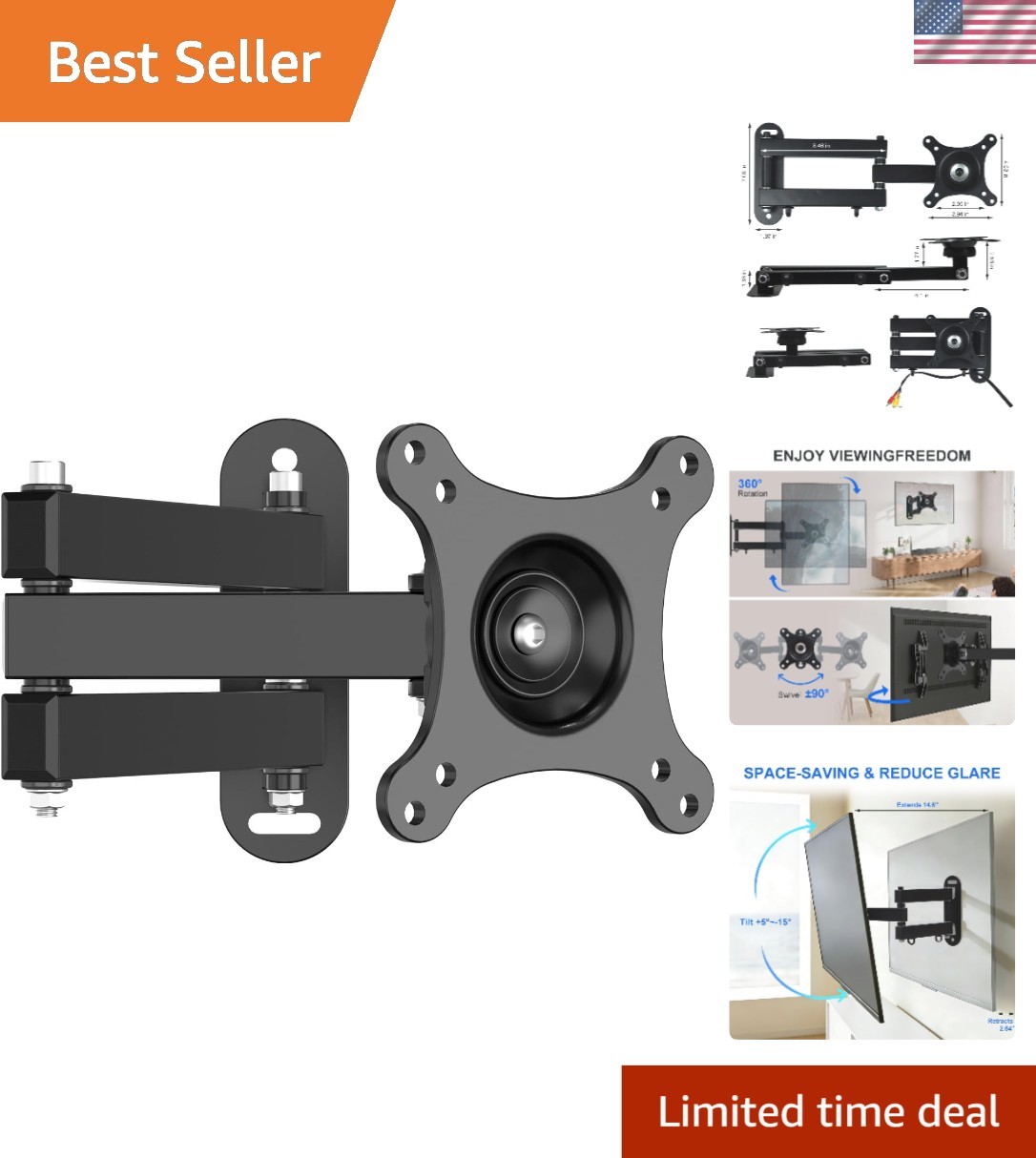 Versatile TV Wall Mount for 14-24 Inch TVs - Secure 360° Rotation & Stability