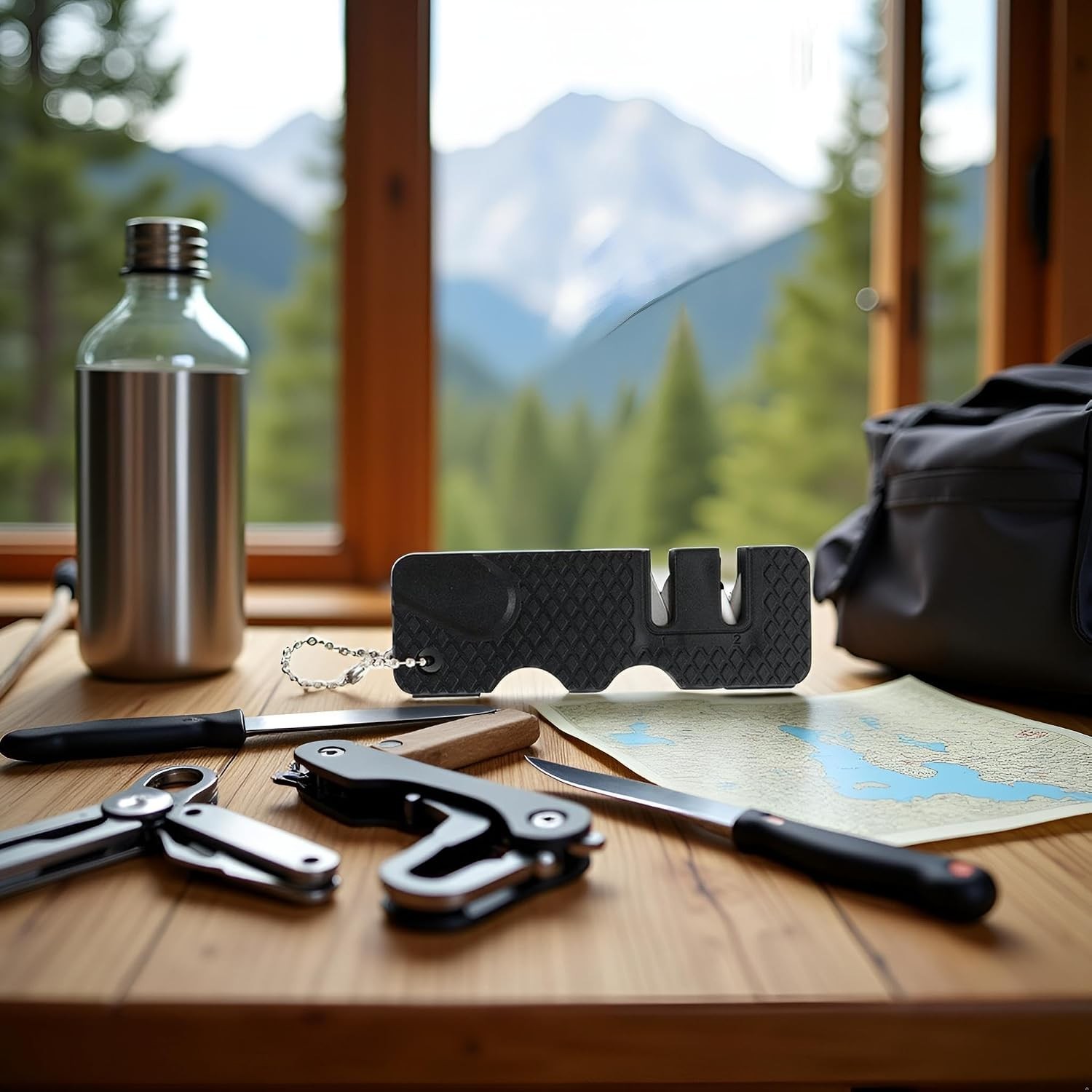Black Pocket Knife Sharpener Handheld Keychain Sharpening Tool For Outdoor