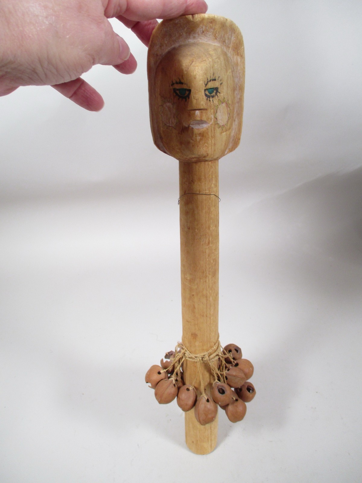 Vintage Hand Carved Folk Art Tribal Yoga Healing Shaman Seed Pod Shaker Rattle
