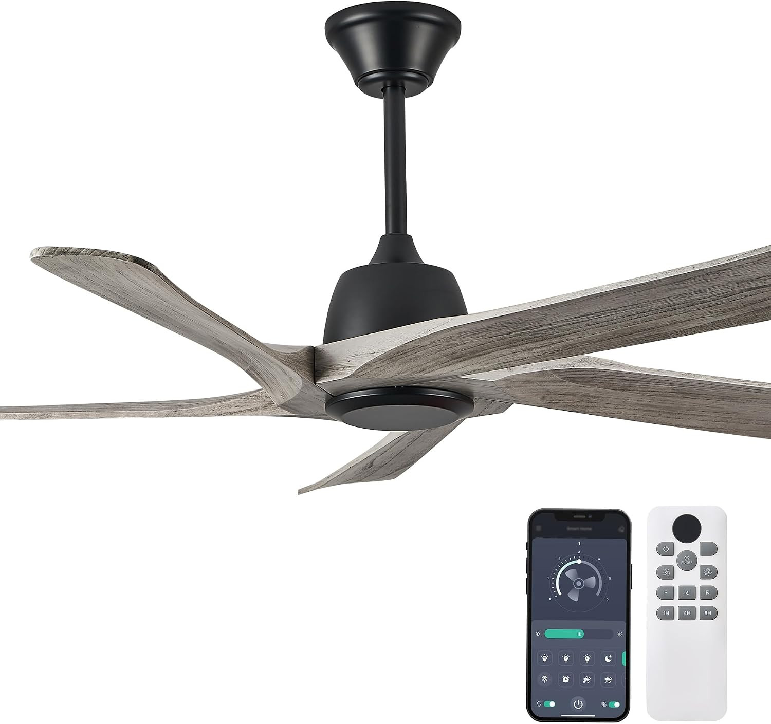 52“ DC Ceiling Fan without Light, (Greywood Blades) | 5 Wooden Blades, DC Motor,