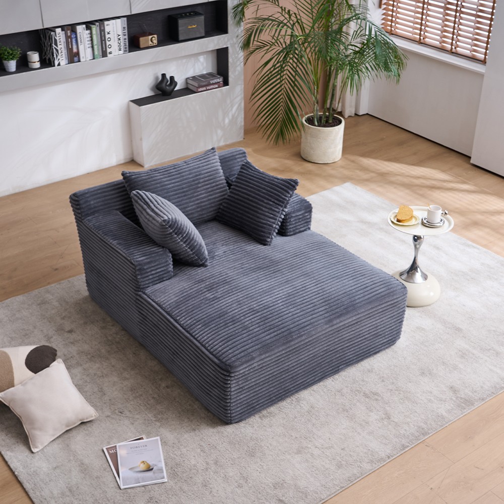 Longue Chair W/Throw Pillows & Armrests Grey For Living Room