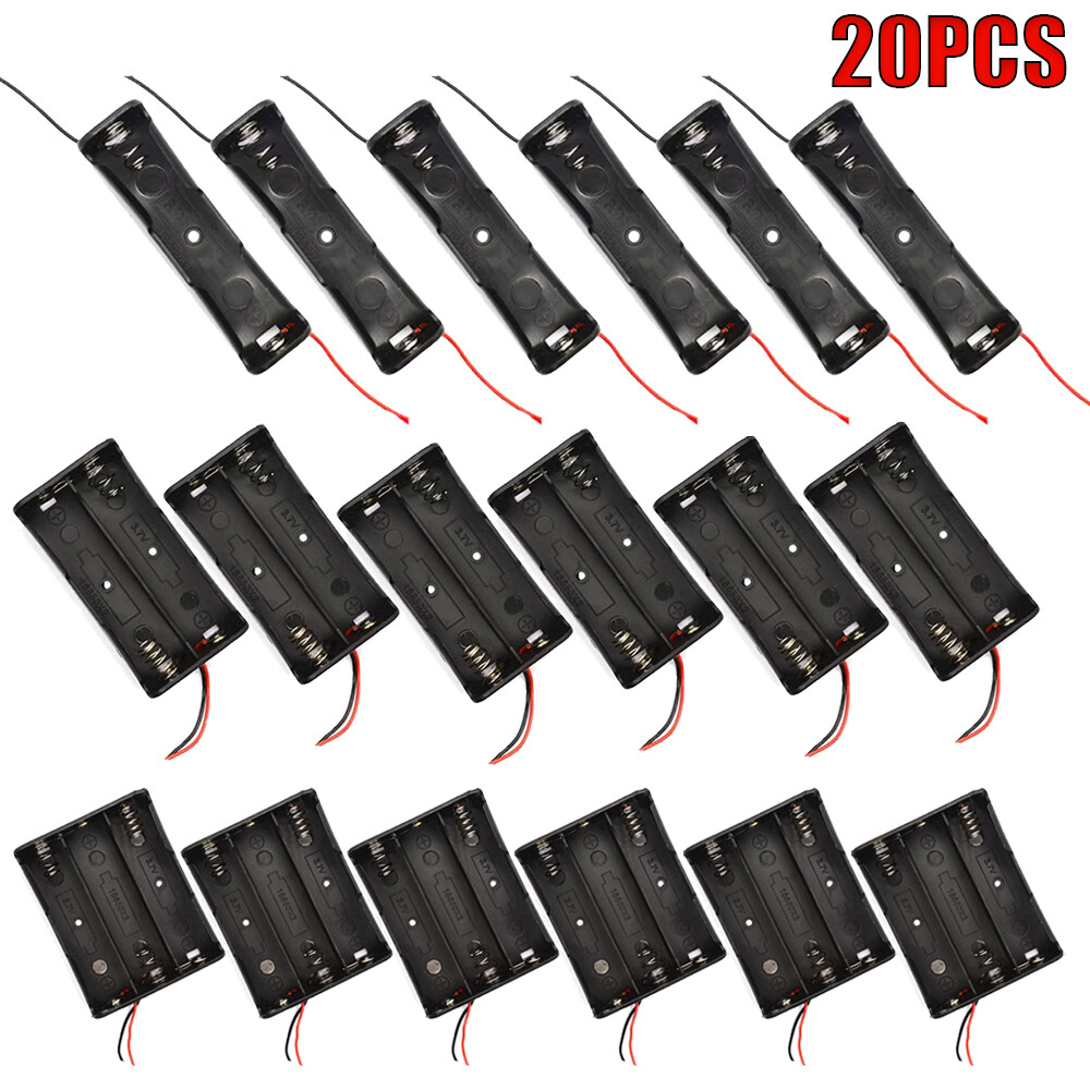 20X 1/2/3S Battery Holder Case Clip Box for 18650 3.7V Li-Ion with 6" Wire Leads