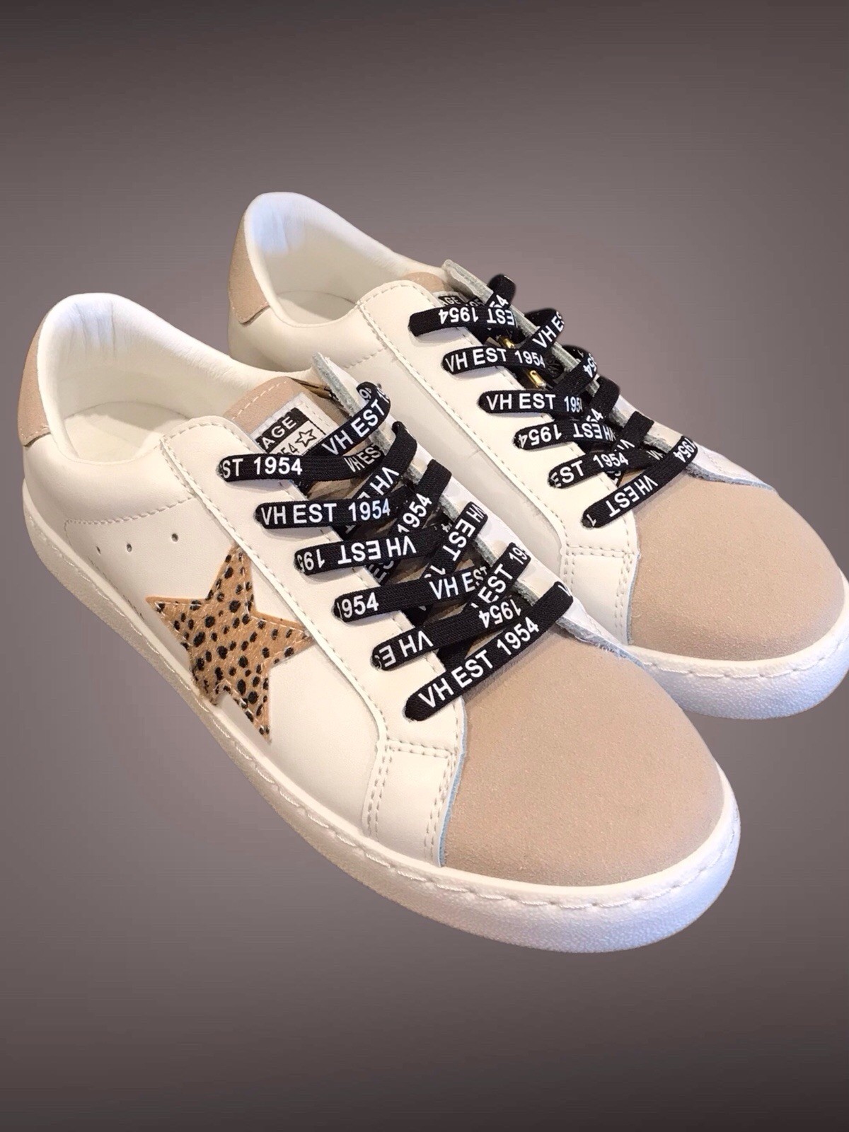 Vintage Havana Carla Women’s Fashion Sneakers White Leopard Print Taupe 7.5