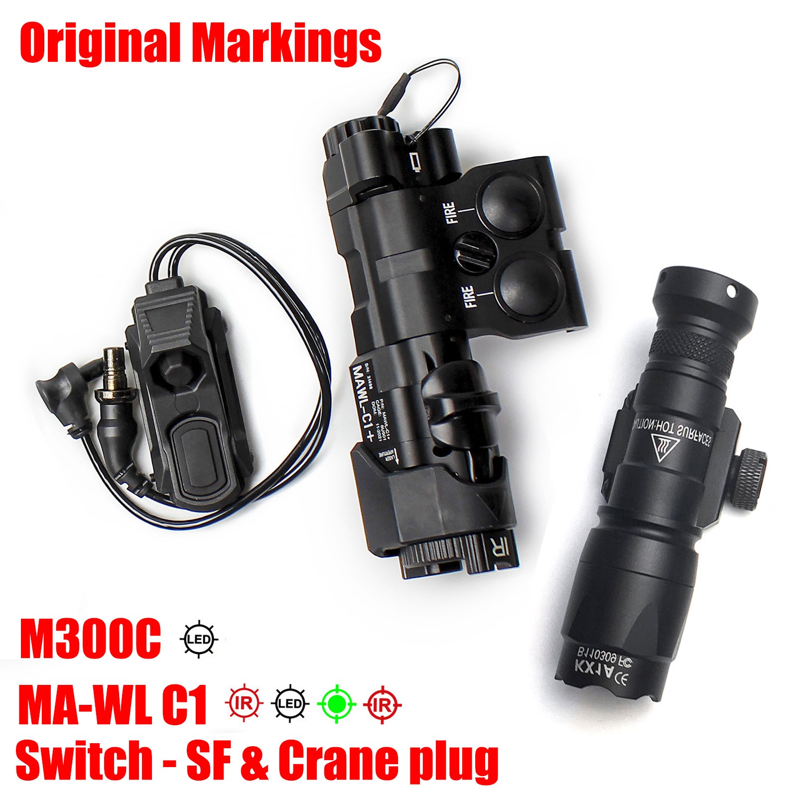 MAWL C1 IR Infrared Light & Green Laser + M300C LED Flashlight + Tactical Switch