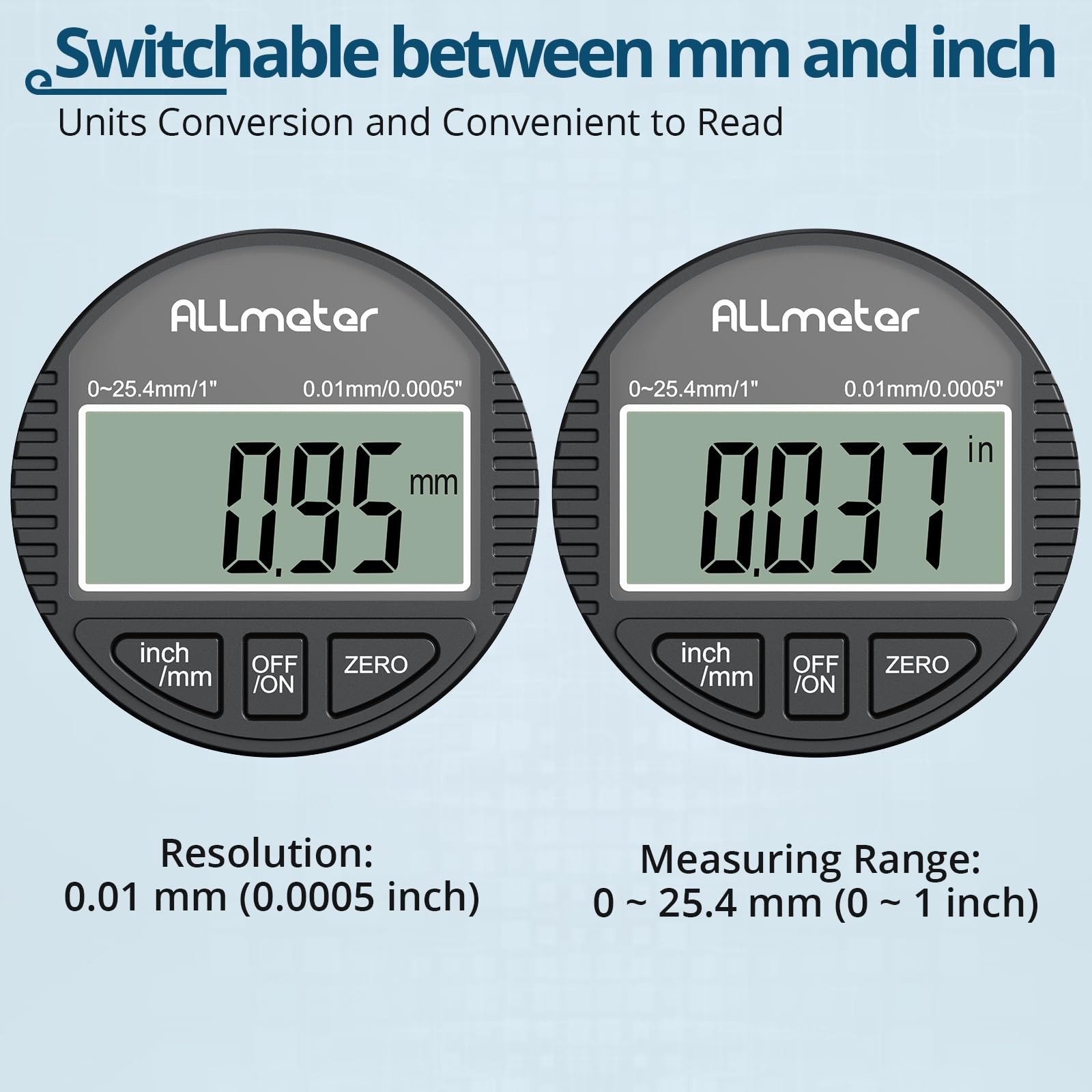 Digital Dial Indicator DTI,0-1in Range,0.0005in/0.01mm Resolution,LCD