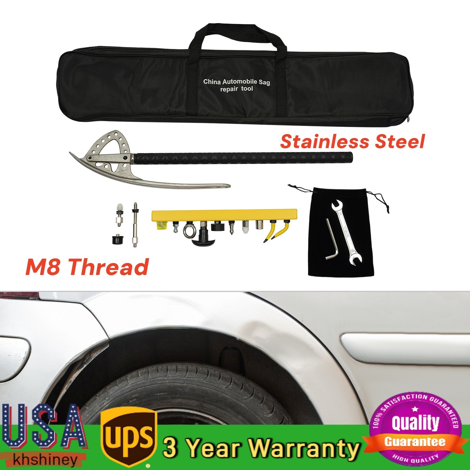Car Fender Damage Repair Tools Auto Dent Removal Kit Angle Adjustable With Bag