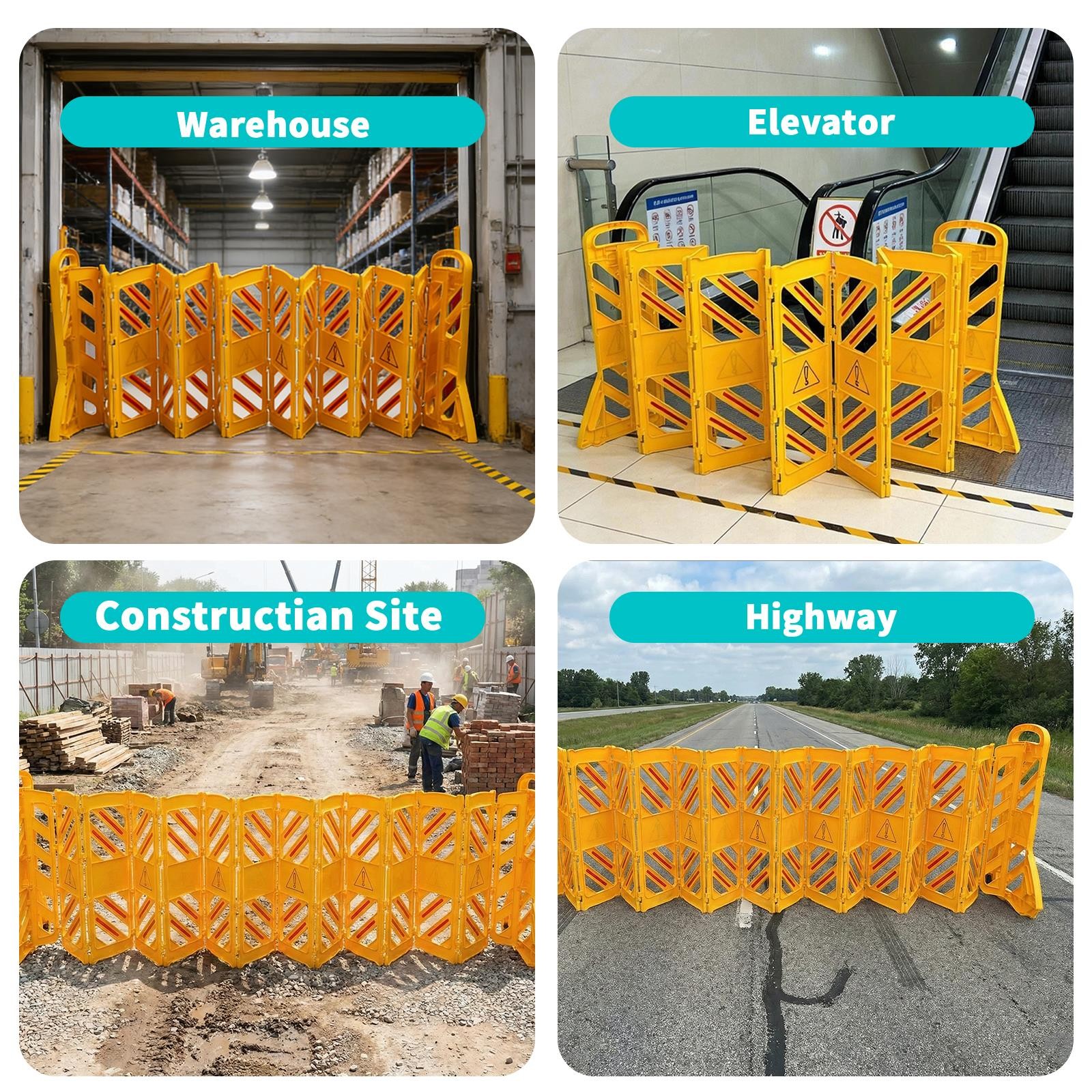 Portable Folding Barricade with Wheels,for Construction Sites, Driveway Gate