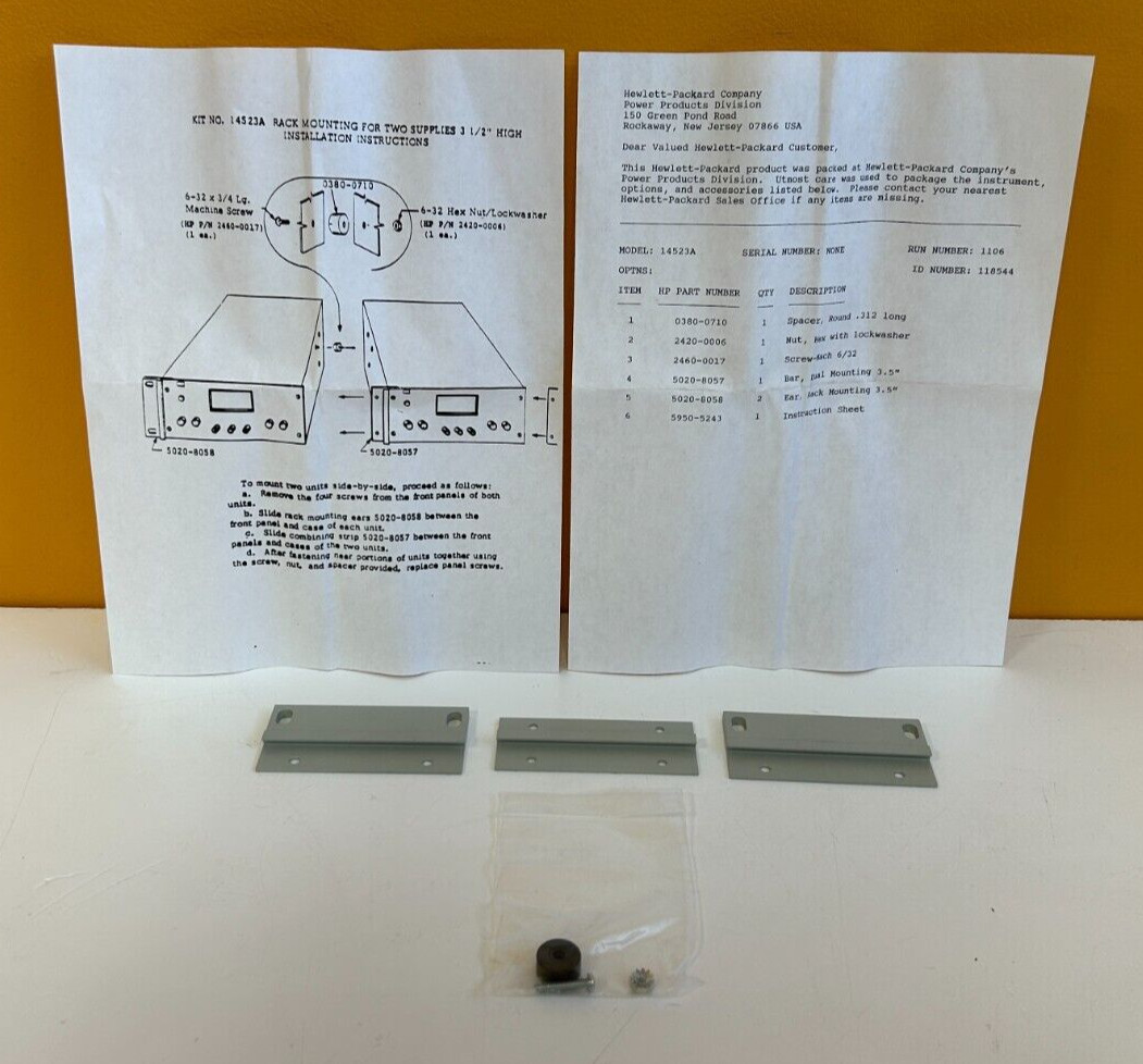 HP / Agilent 14523A 3.5" 2-Supply Rackmount Kit, Used w/62xx Power Supplies New!