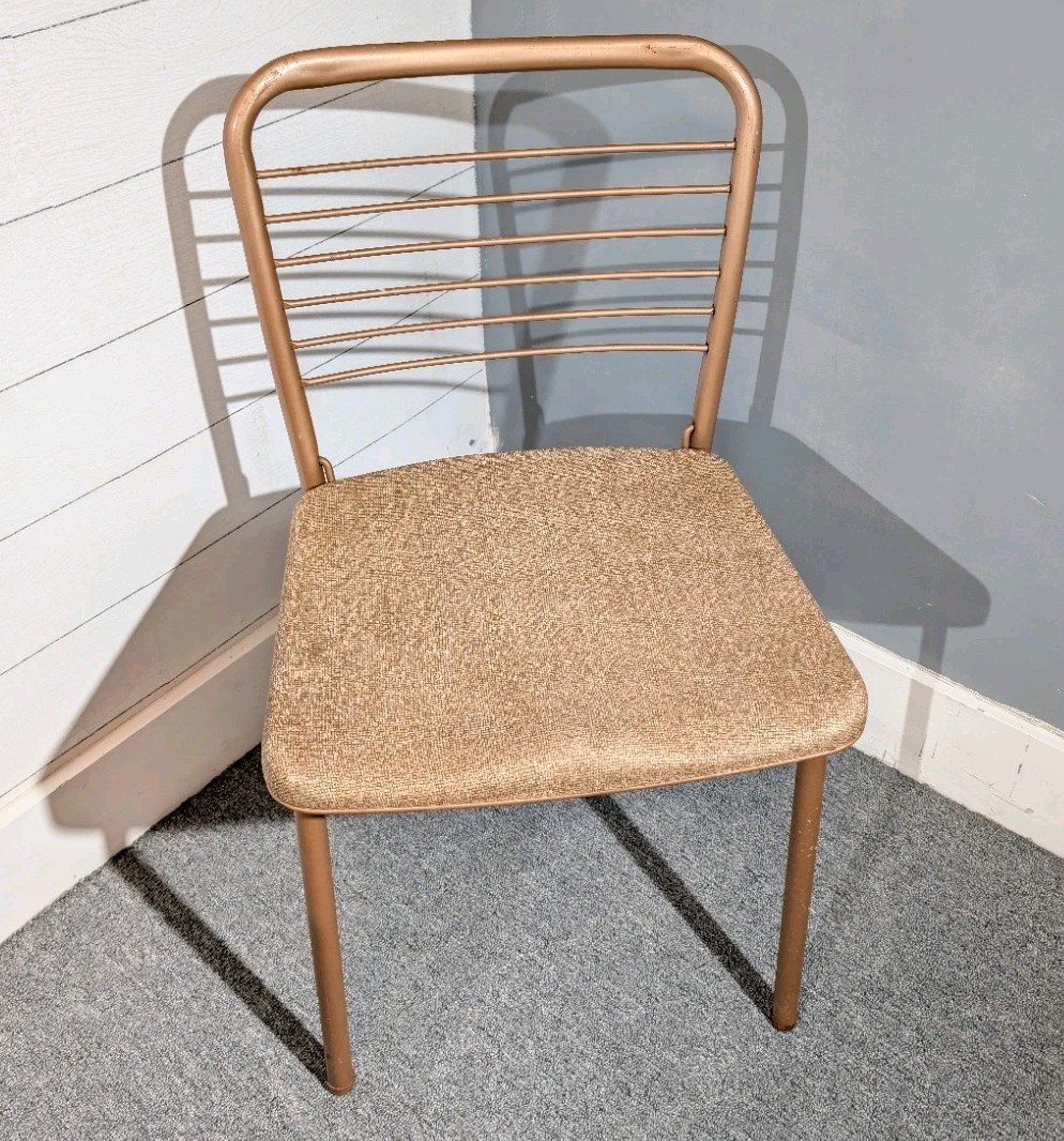 VTG Cosco Mid Century 50s Card Table Gate Fold Folding Chair Rose Gold Beige
