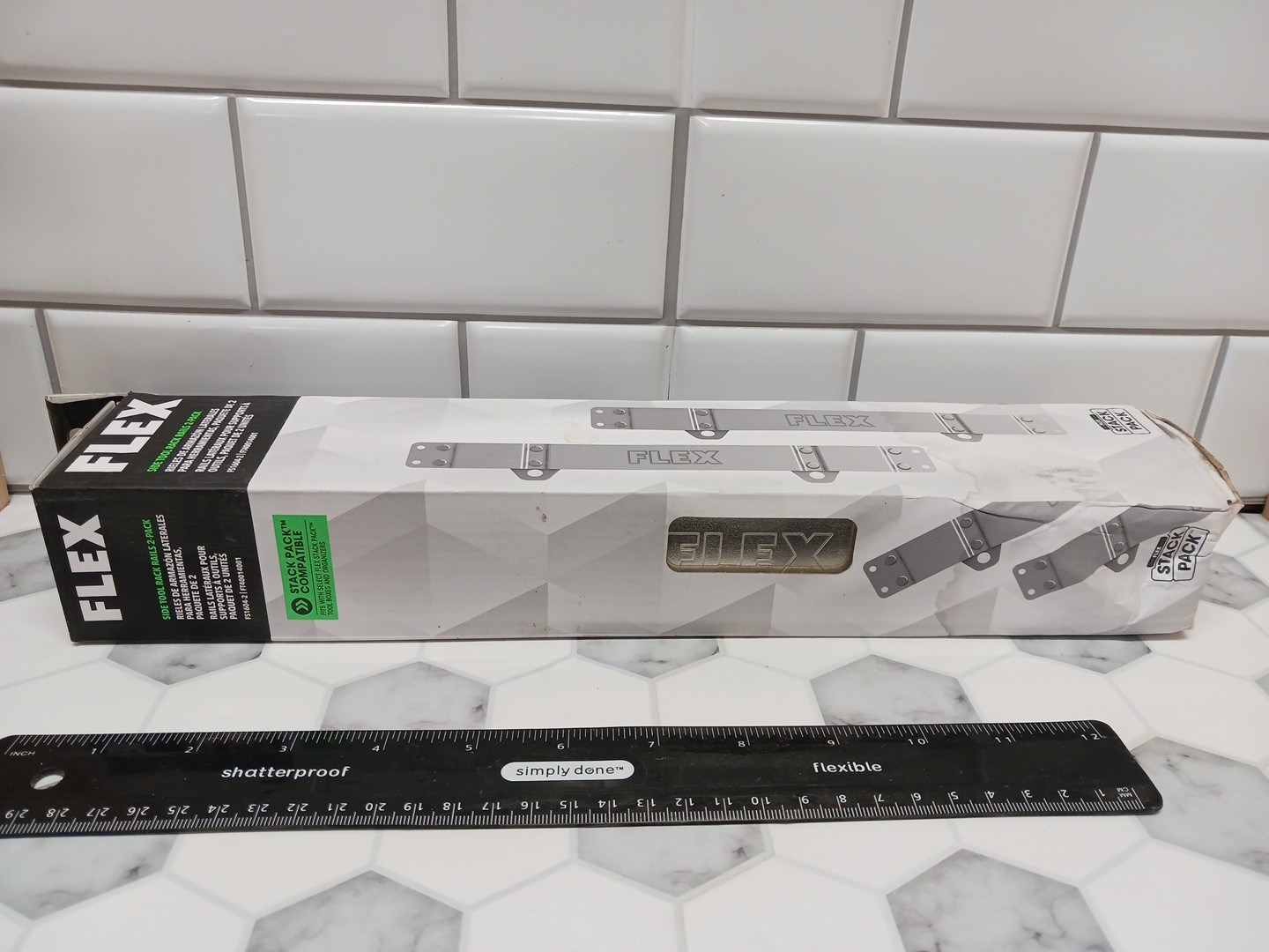 Flex Stack Pack Side Tool Rack Rail 2-3/8"L x 2-3/4"W x 15-3/4"H Pack of 2 NEW