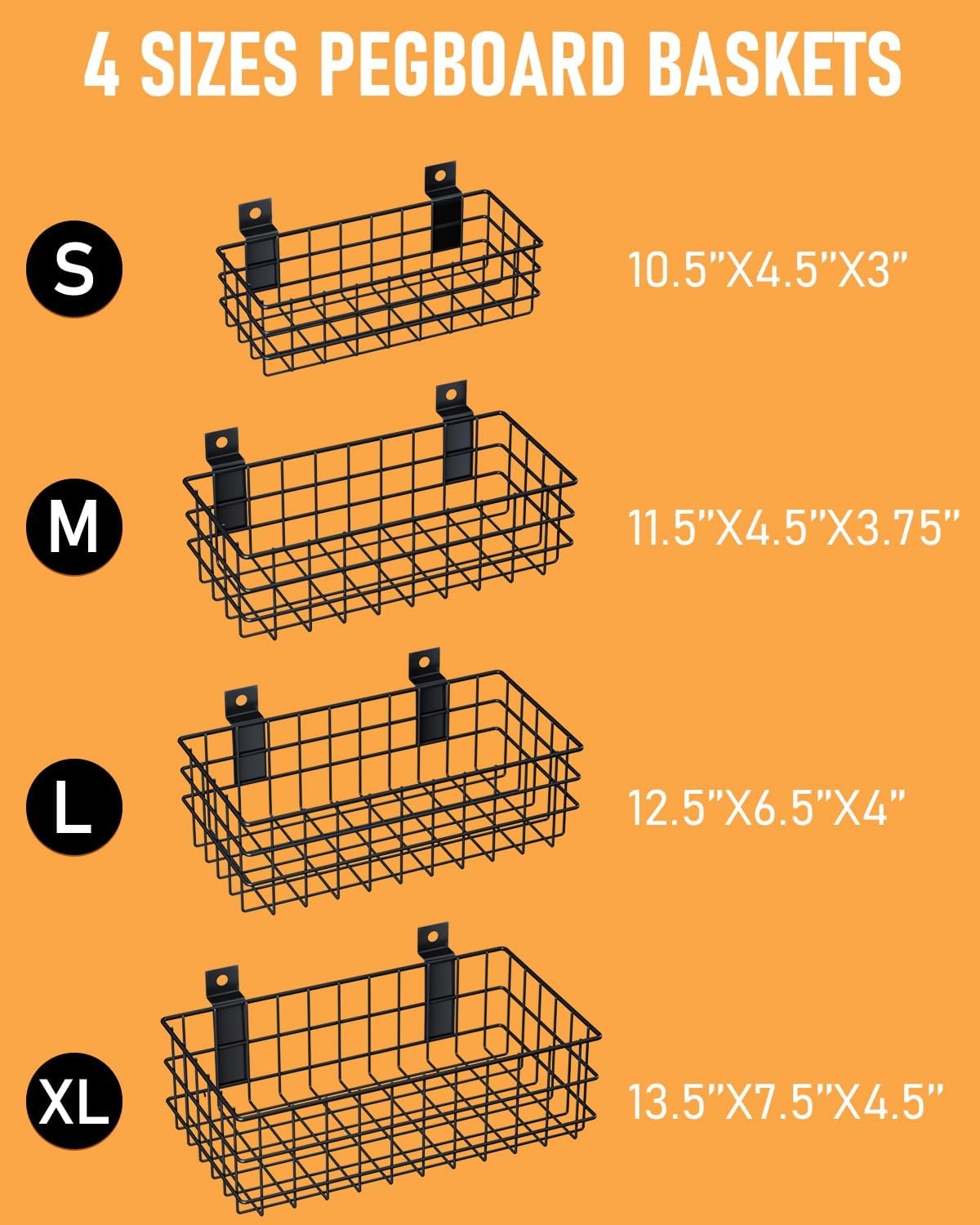 INCLY 4 Pack Black Slatwall Baskets Set, Ventilated Metal Hanging