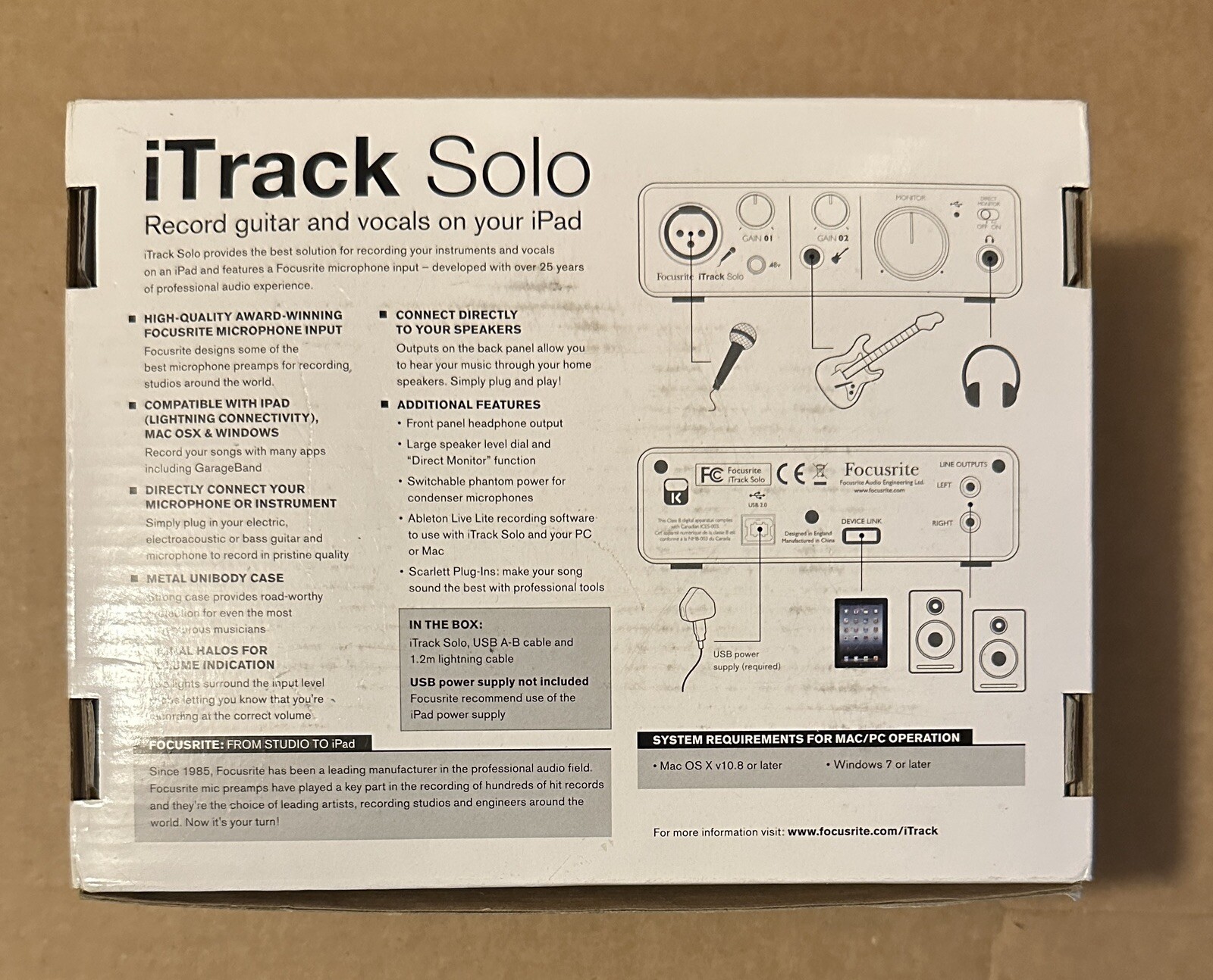 NEW: Focusrite iTrack Solo Lightning / 2 Channel USB Audio Interface